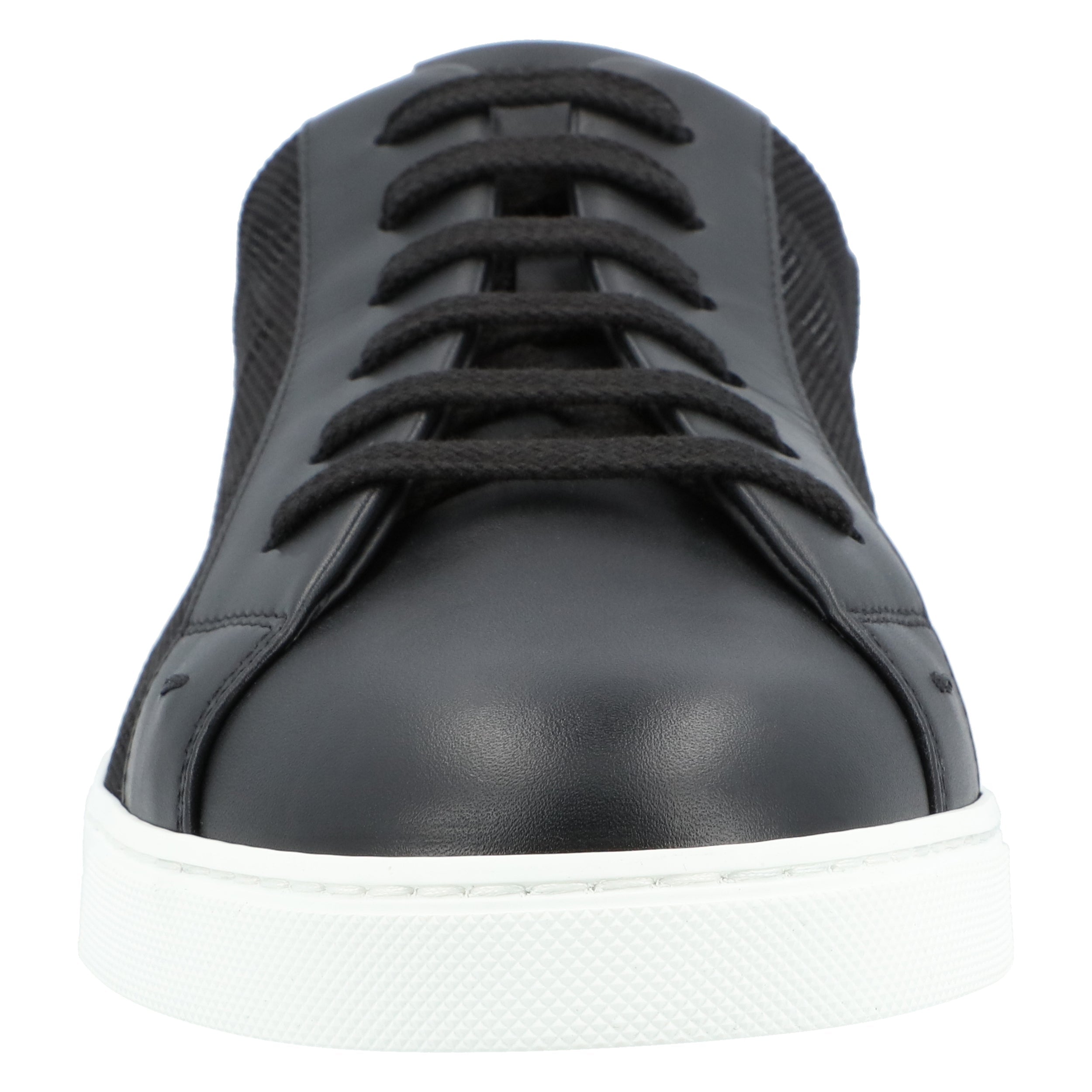 Textured Black Fabric Sneakers With Leather Accents