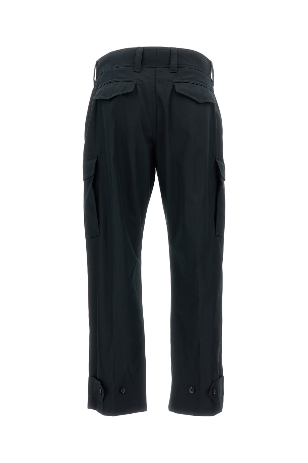 Functional Black Cotton Cargo Trousers With Adjustable Hems