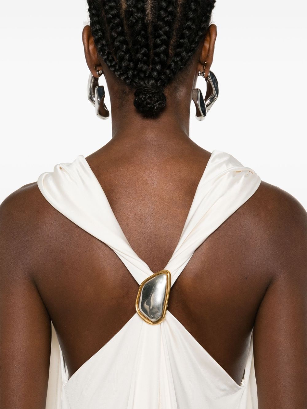 Draped White Satin Finish Midi Dress