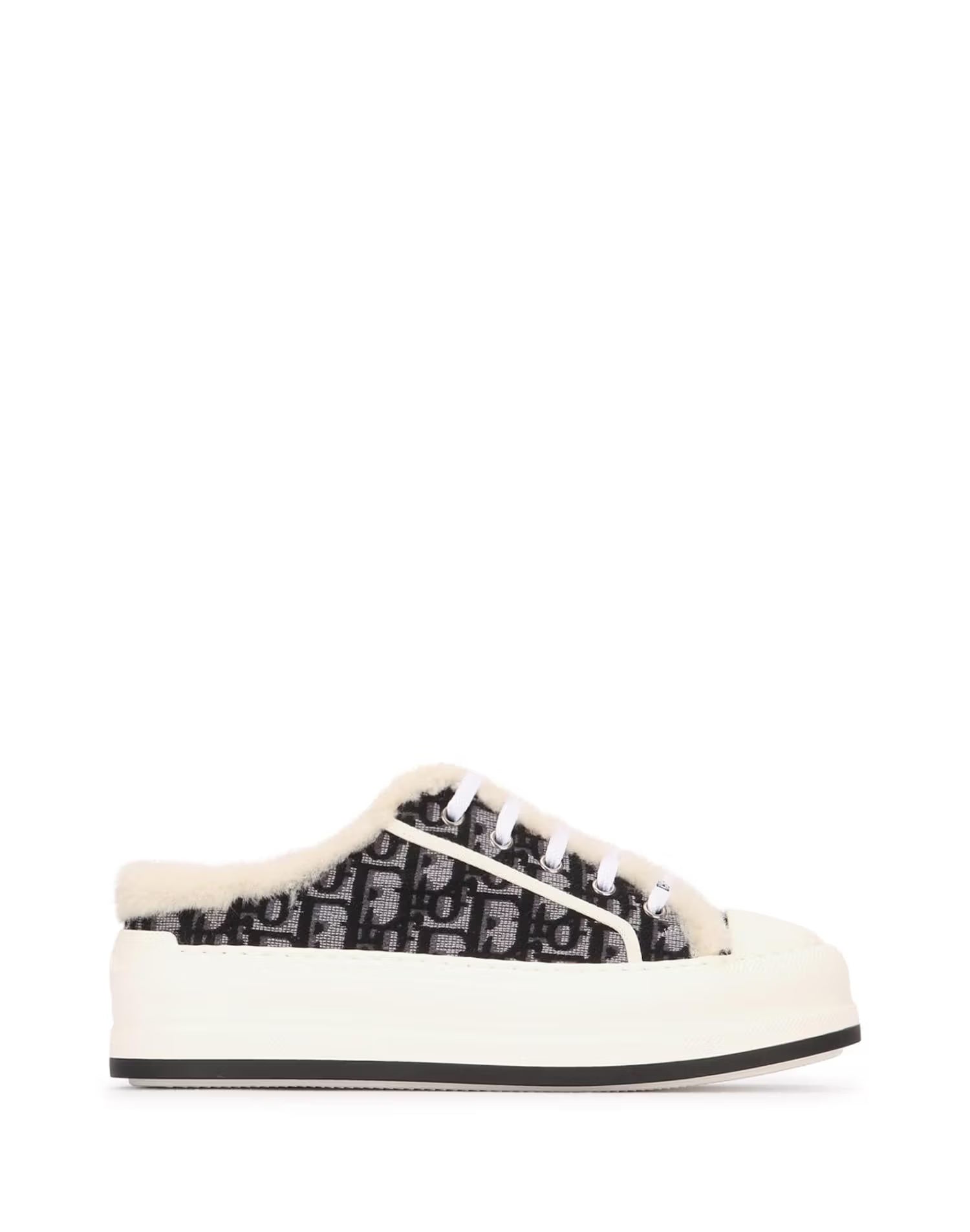 Black Monogram Pattern Shearling Slip-On Sneakers