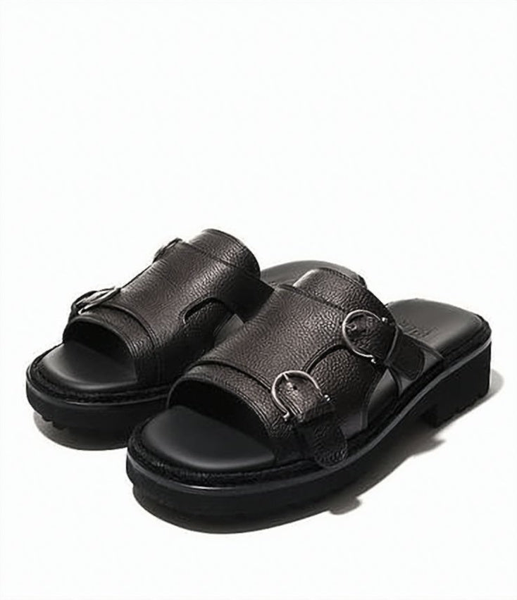 Textured Leather Slip-On Sandals