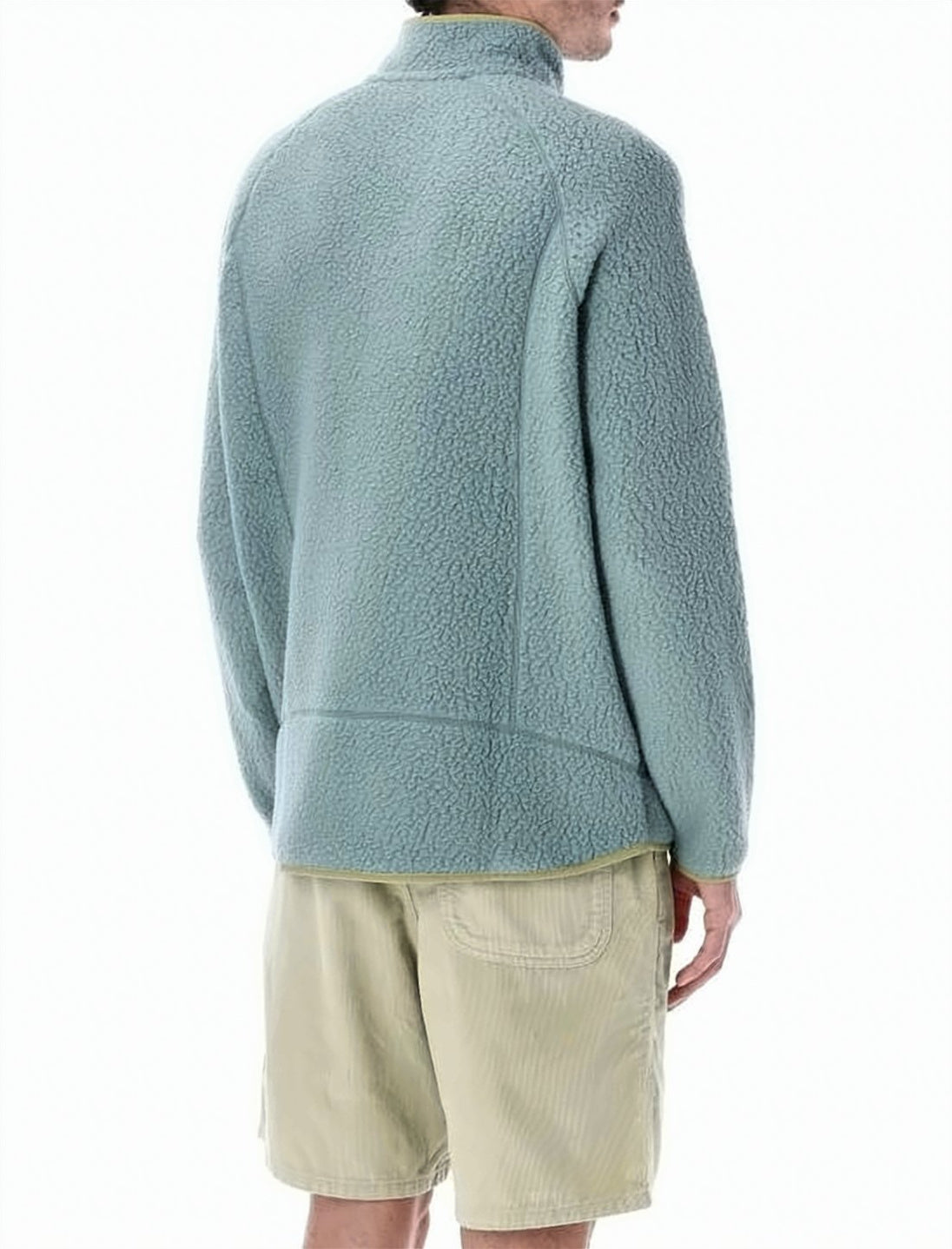 Textured Blue Fleece Jacket With High Collar