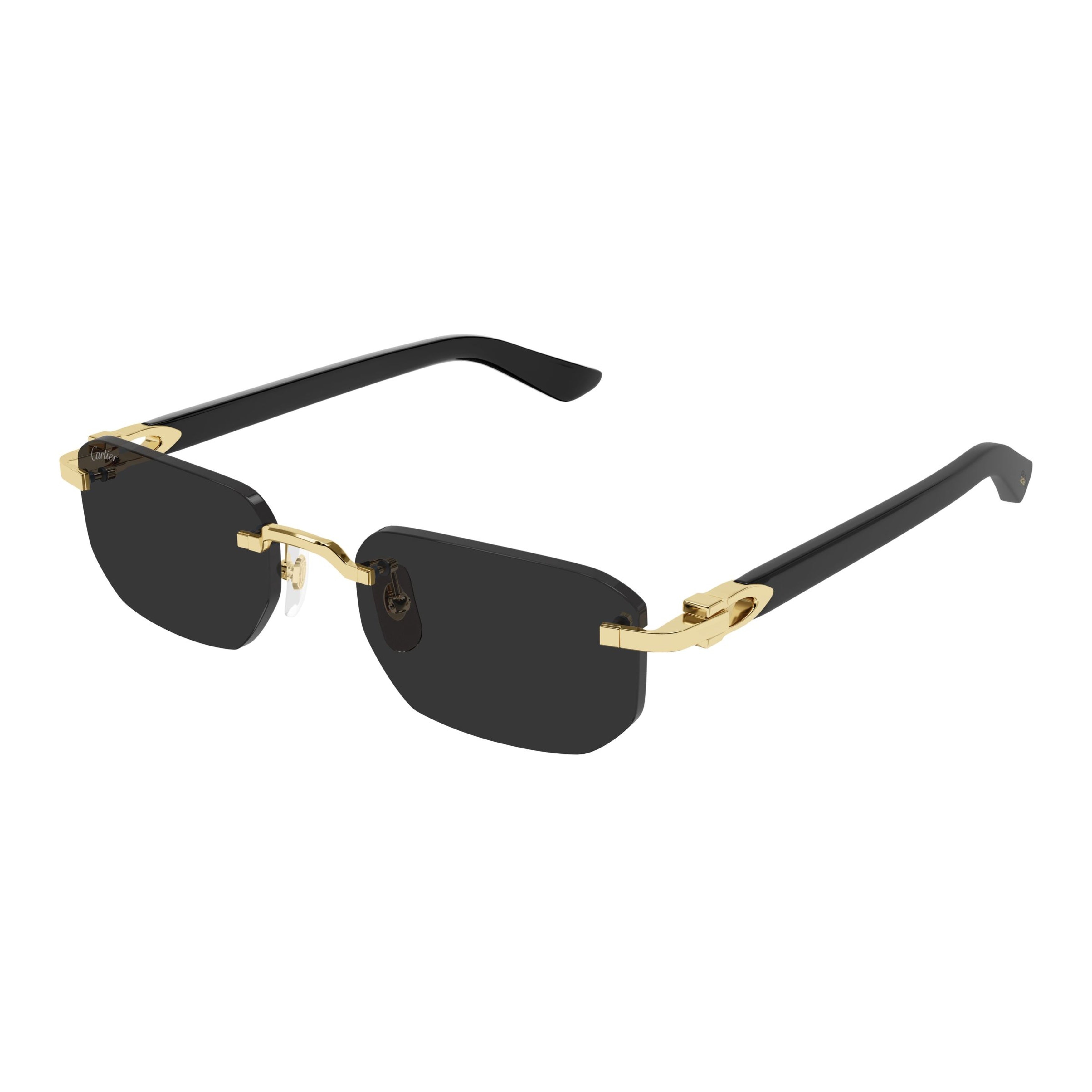 Rimless Rectangular Sunglasses With Gold Accents