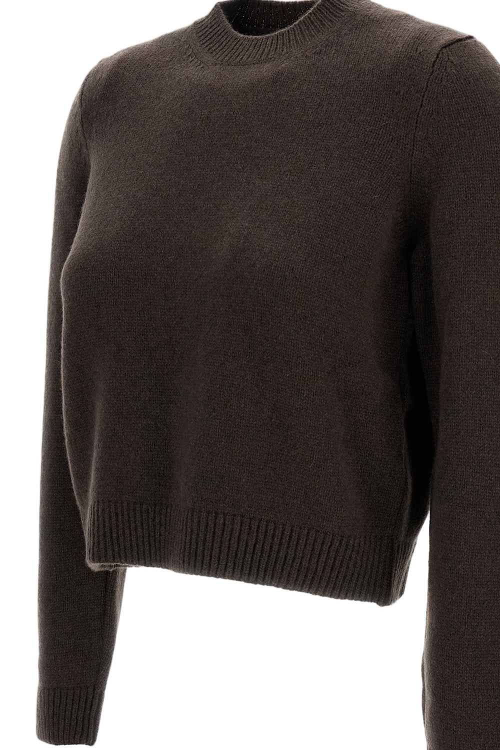 Crewneck Brown Knit Sweater With Ribbed Trim