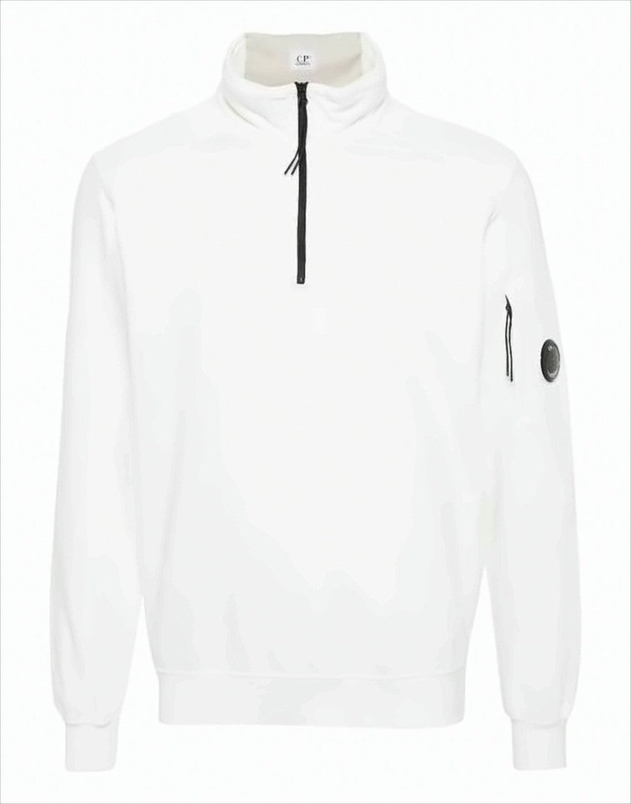 Half-Zip White Turtleneck With Ribbed Details And Signature Patch