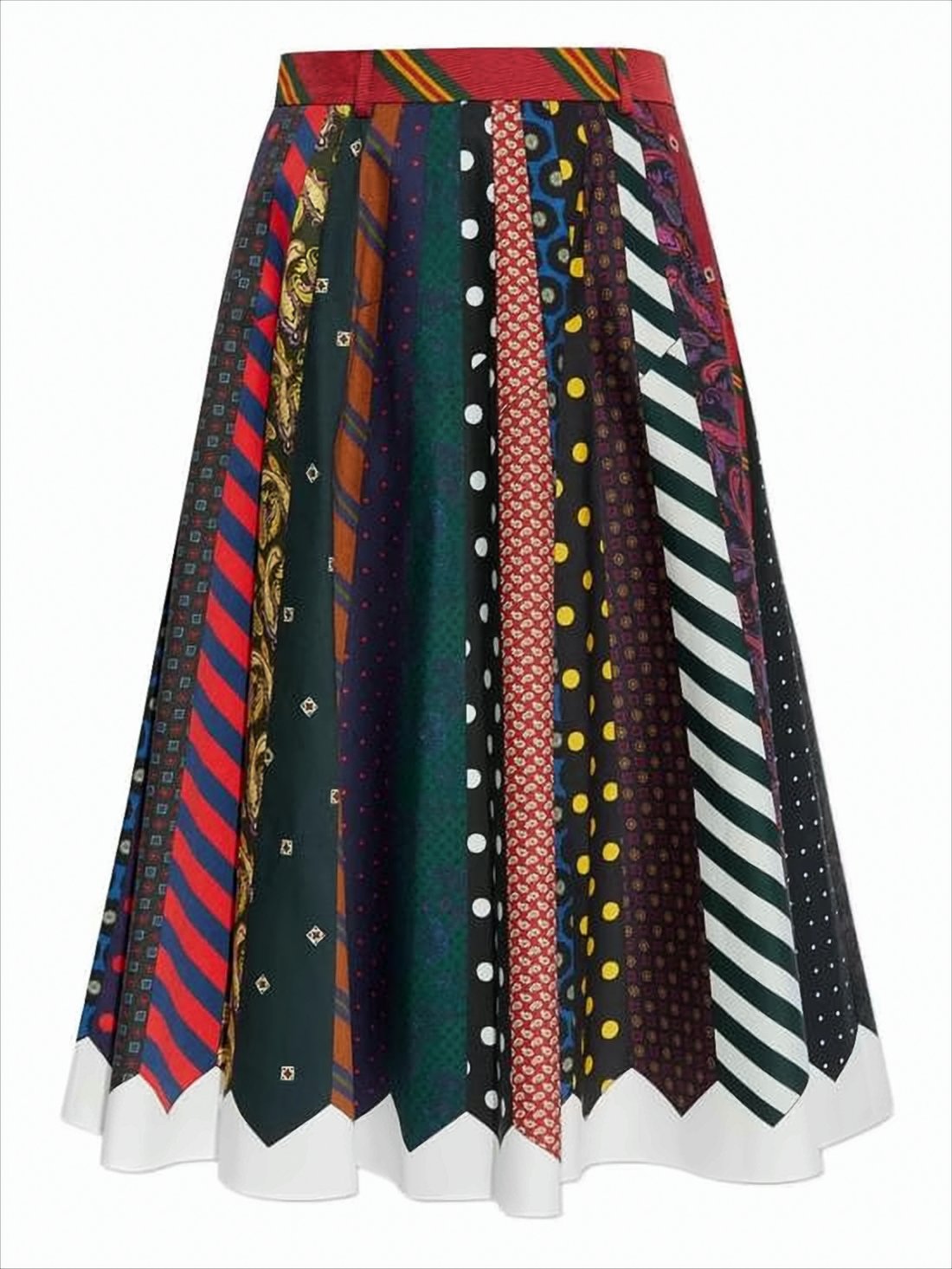 Patchwork Midi Skirt with Scalloped Hem