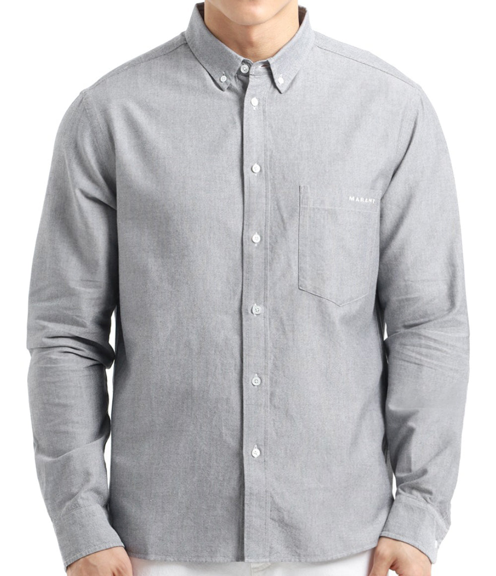 Long-Sleeve Grey Button-Down Shirt with Design