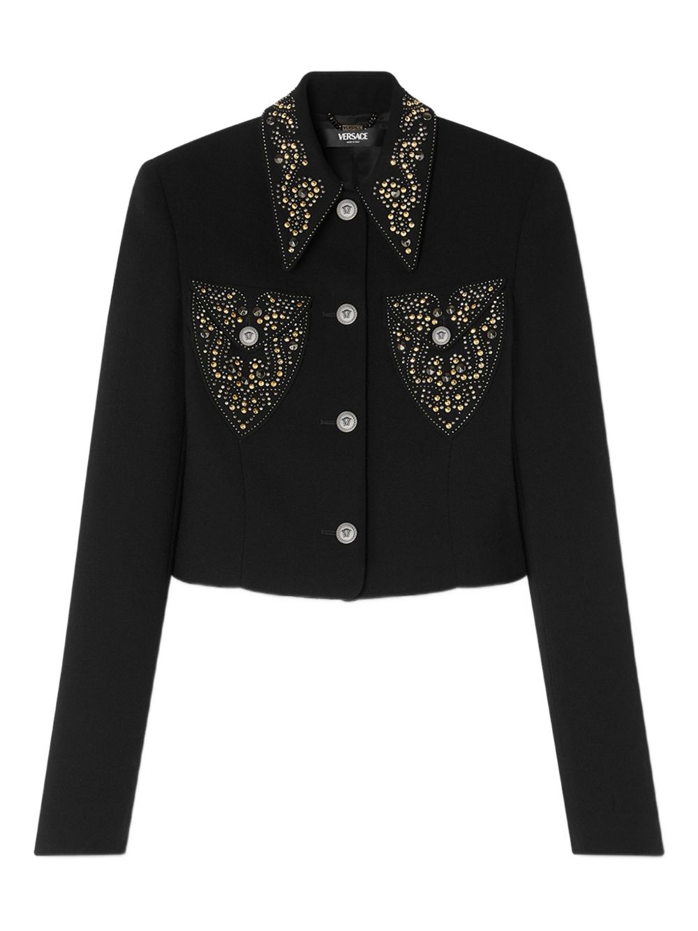 Cropped Black Jacket With Medusa Buttons