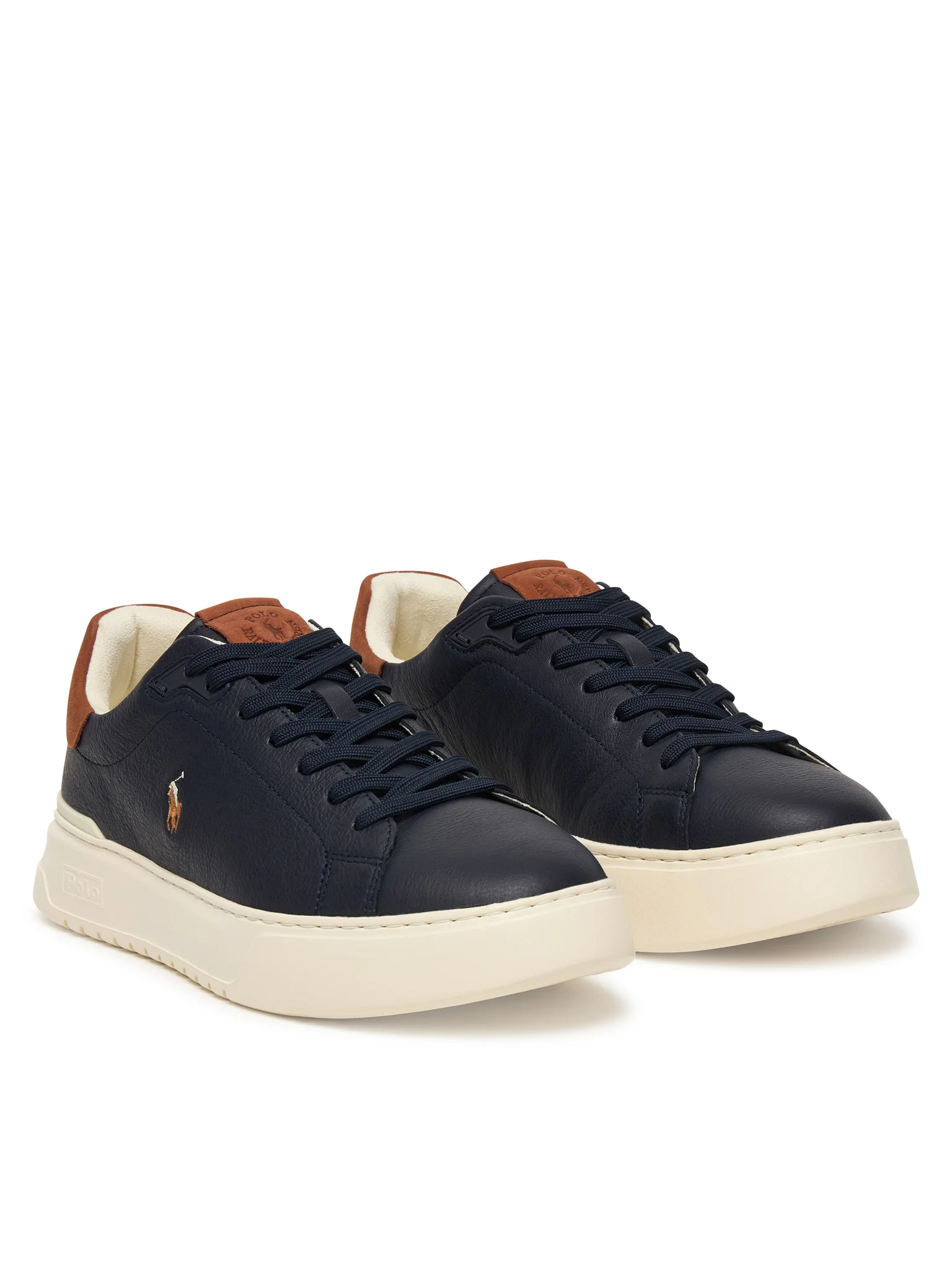 Navy Leather Low-Top Sneakers with Contrasting Brown Accents