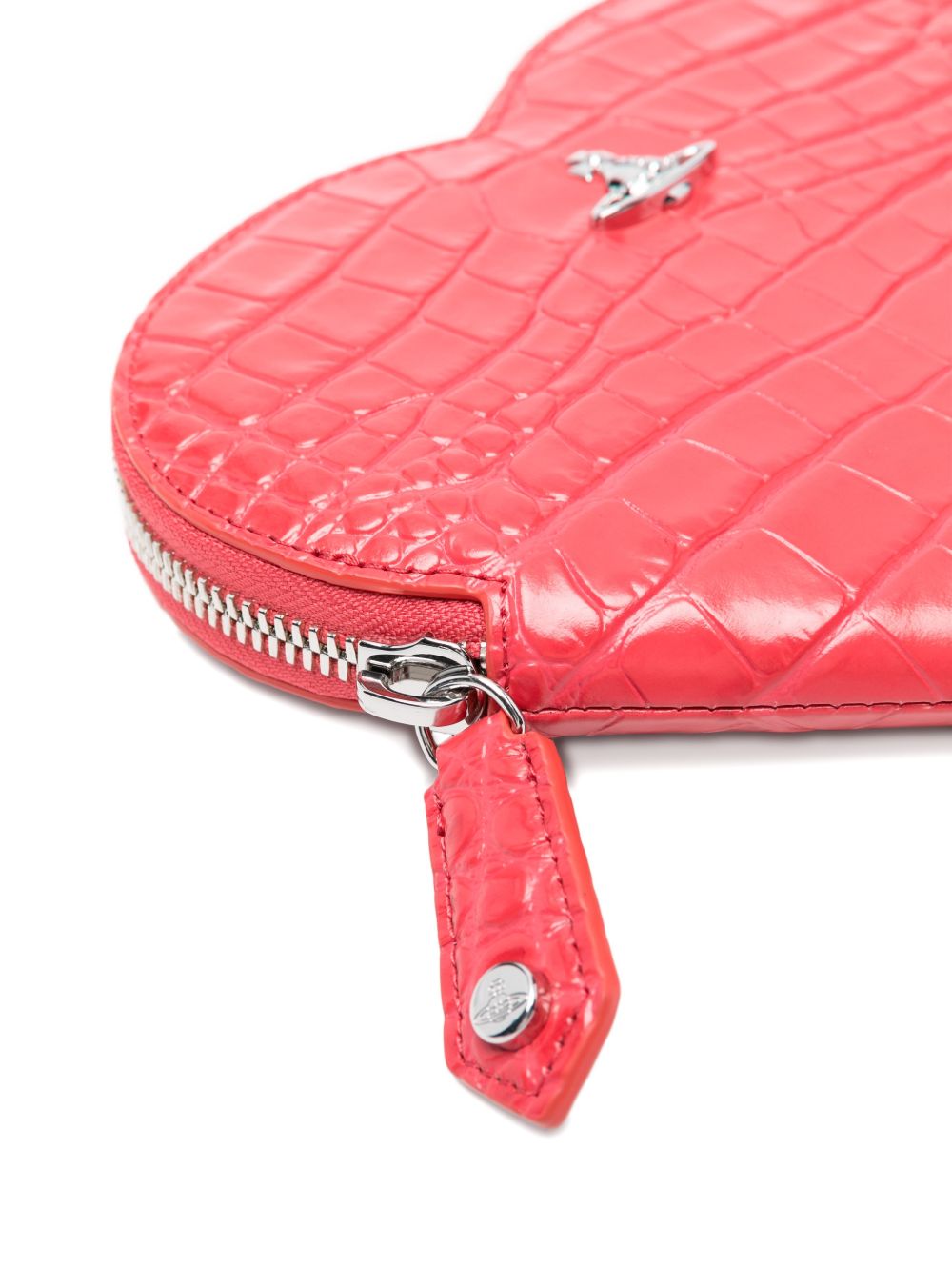 Coral Croc-Effect Heart Crossbody Bag