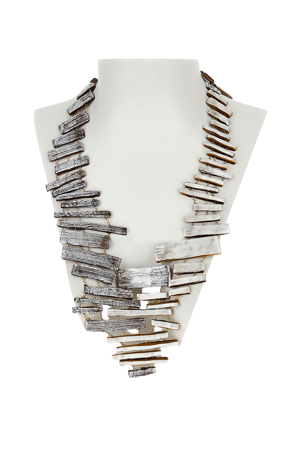 Sculptural Hand-Dyed Wooden Necklace With Classic Clasp