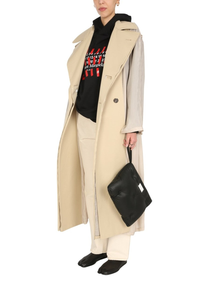 Two-Material Trench Coat With Belted Waist