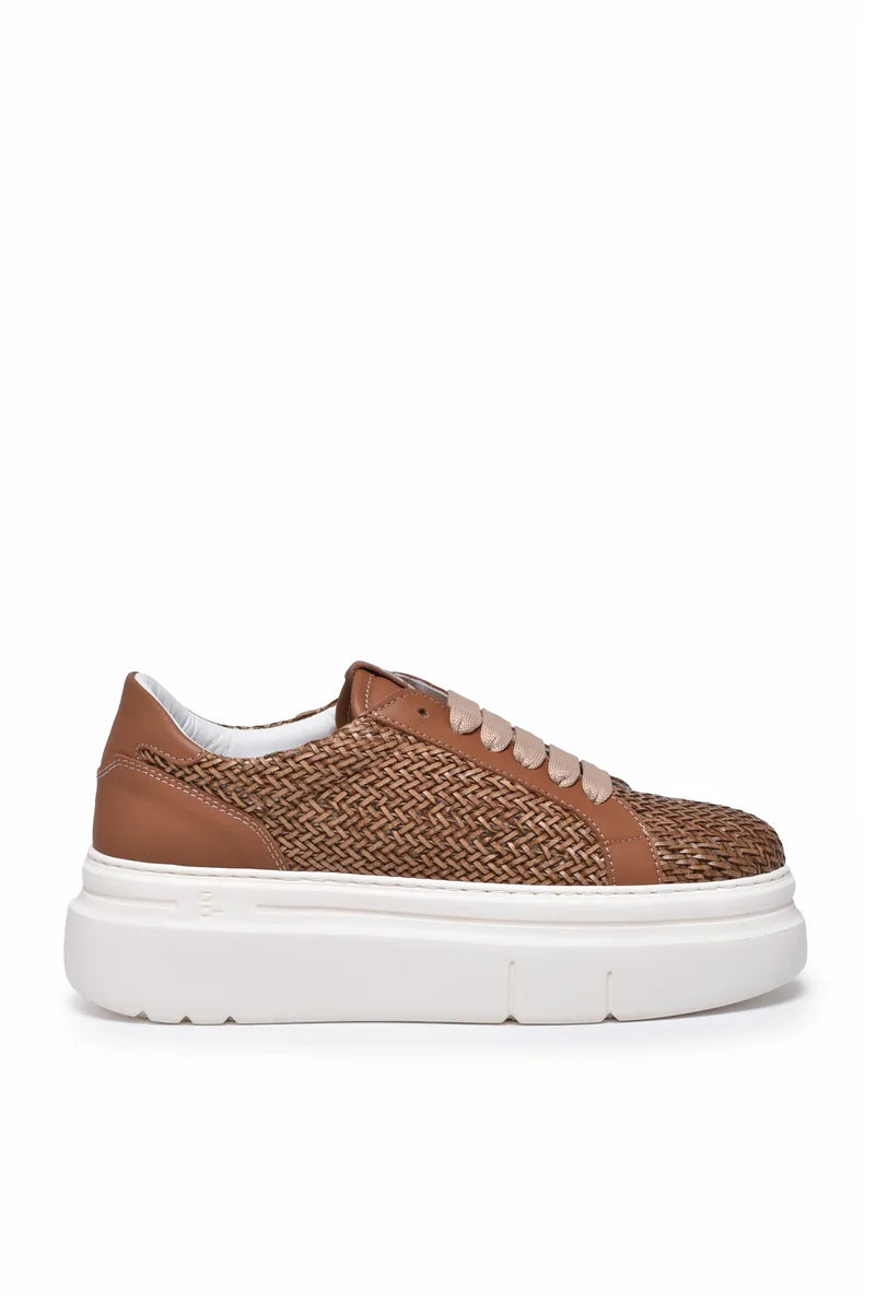 Leather Wedge Sneakers - Brown