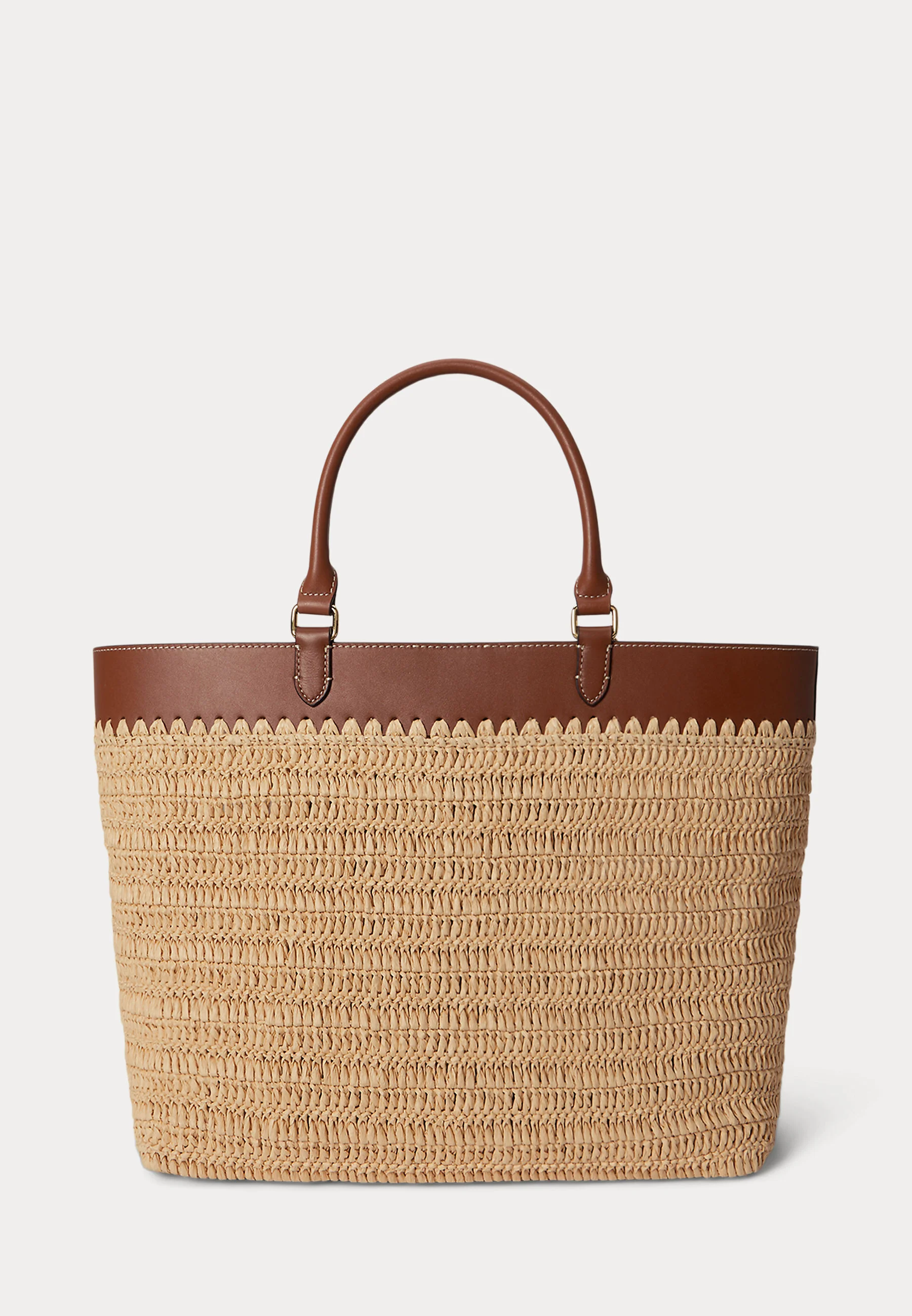 Woven Straw Tote Bag with Scalloped Edge