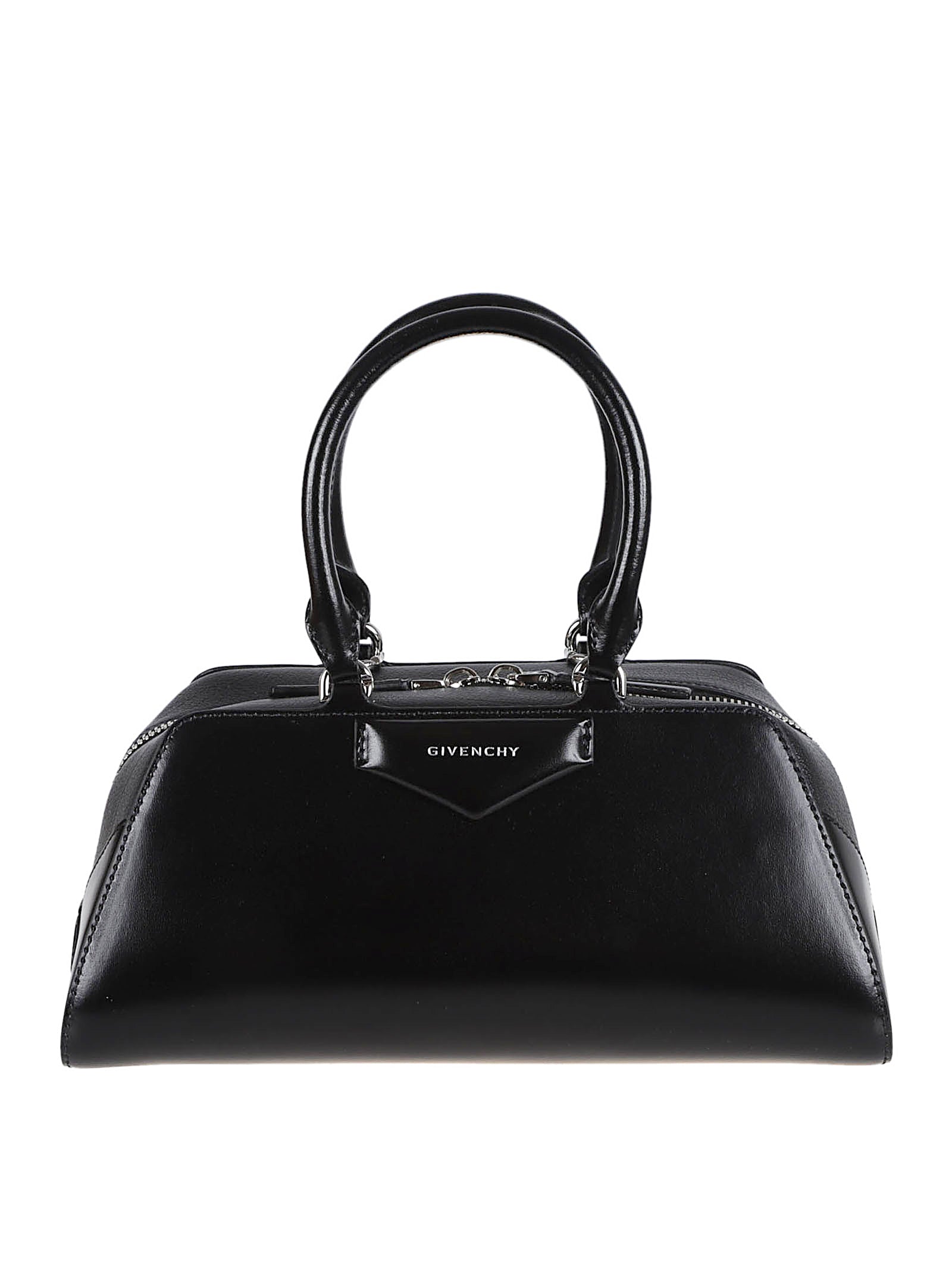 Structured Black Handbag With Silver-Tone Hardware