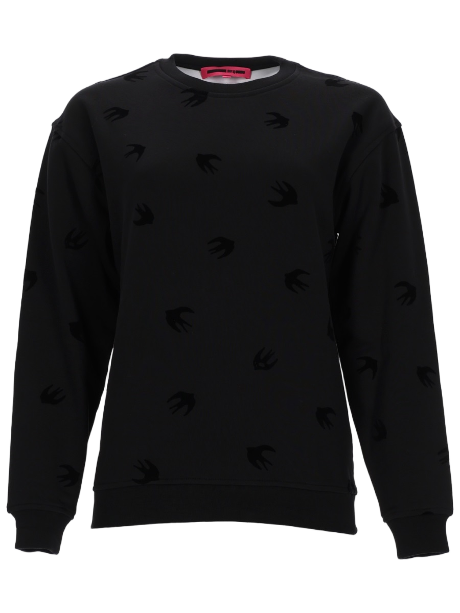 Relaxed Fit Black Sweatshirt with Tonal Bird Motifs