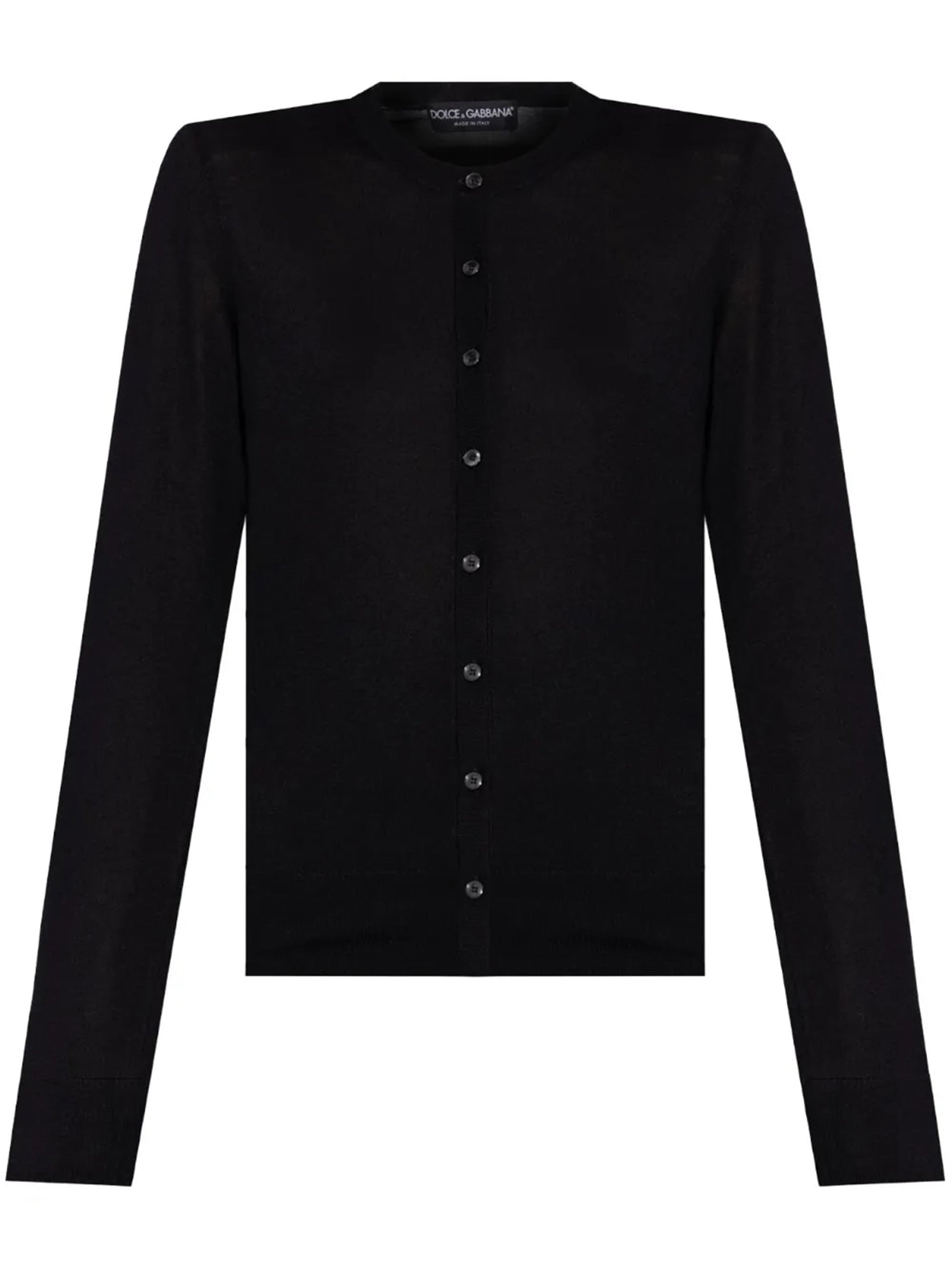 Black Cashmere Fitted Round Neck Cardigan
