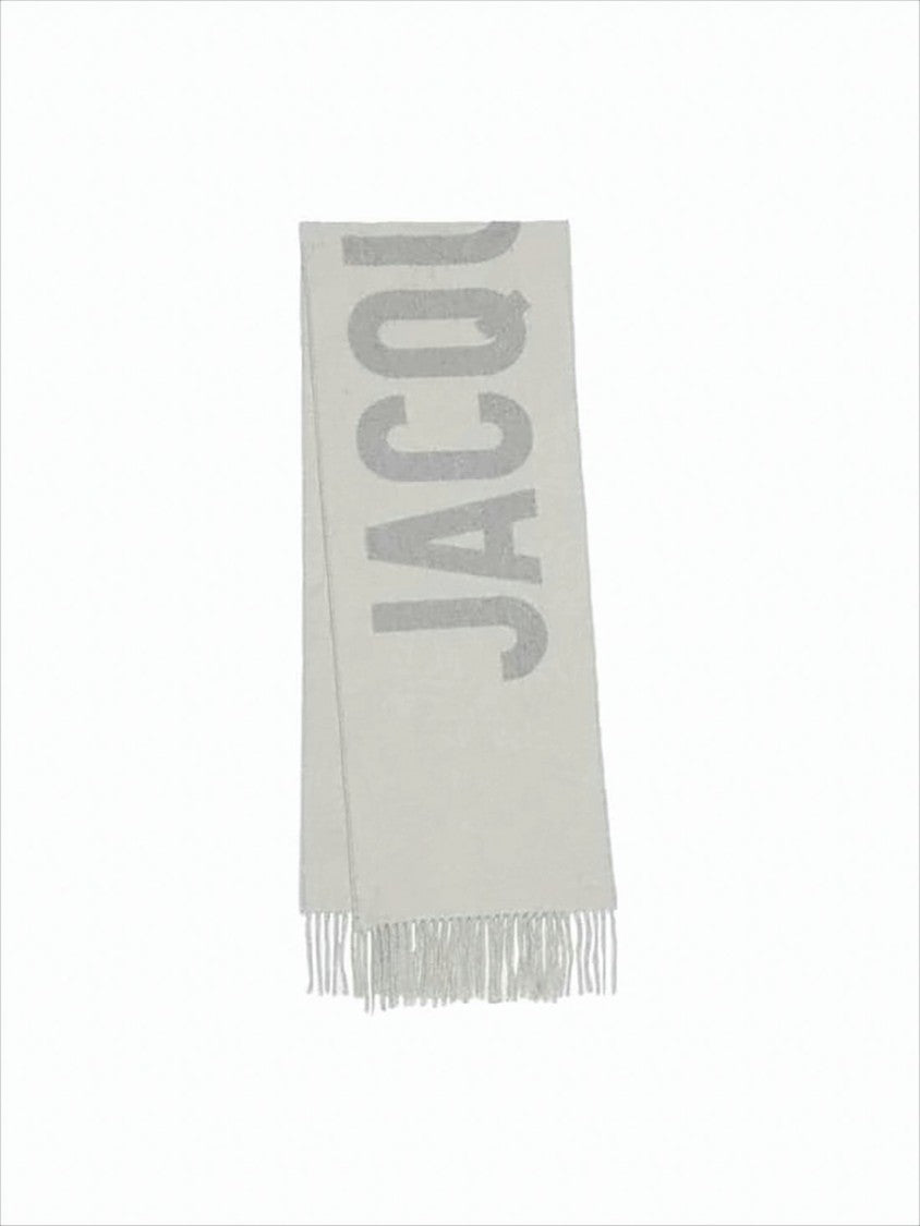 Fringed Wool Scarf with Bold Lettering