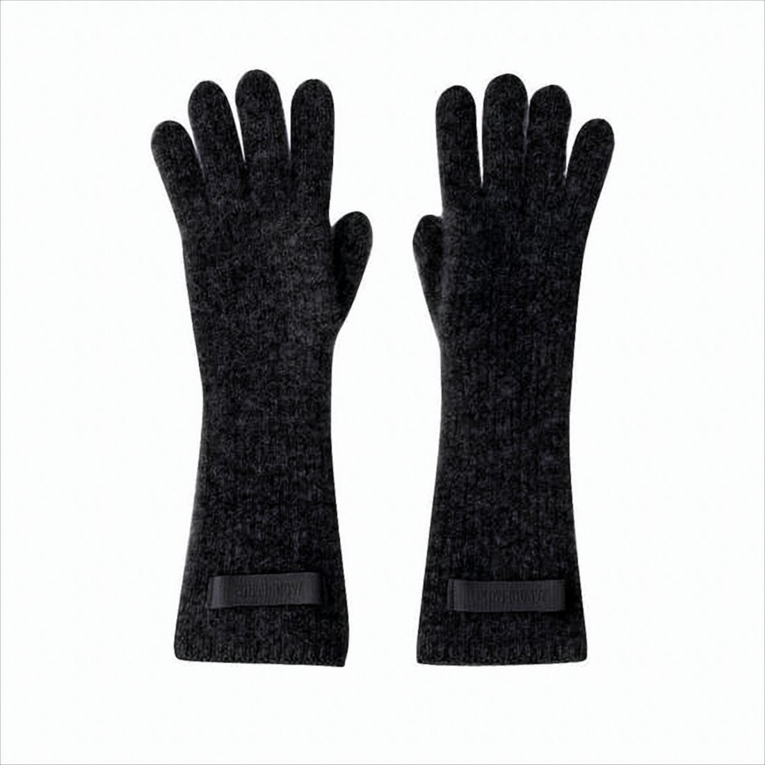 Textured Long Gloves with Subtle Logo Detail