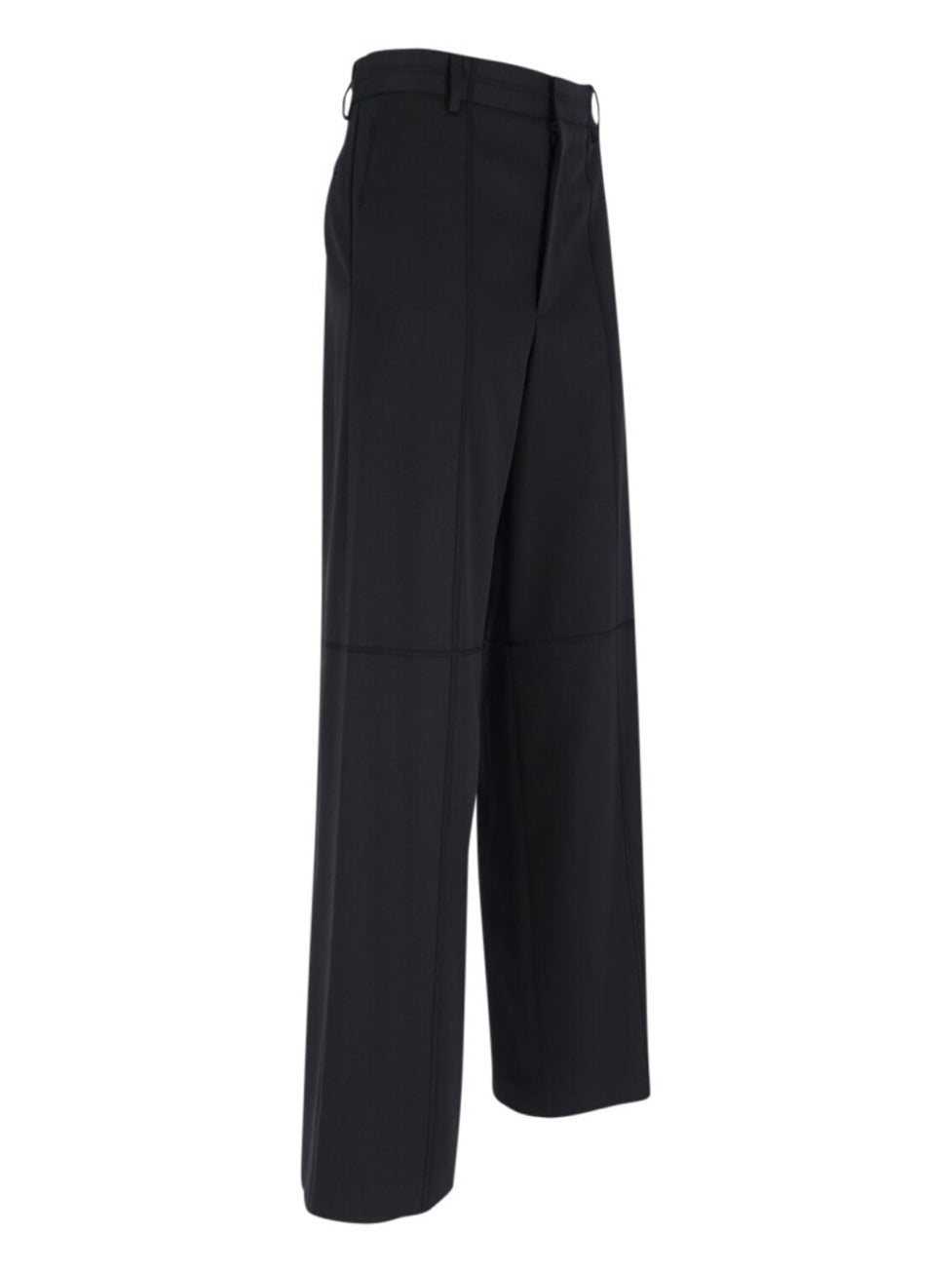 Wide-Leg Black Wool Blend Trousers