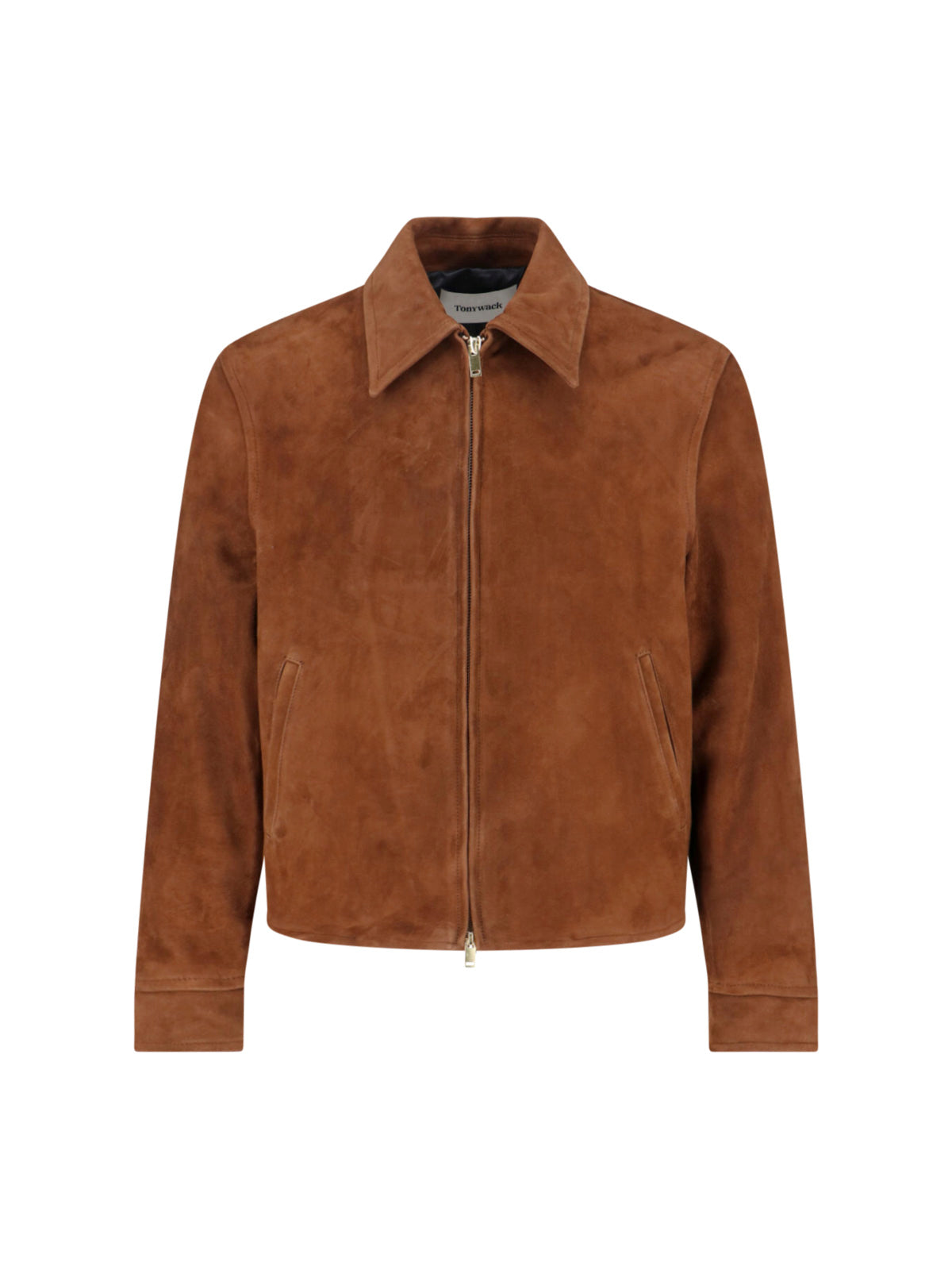 Structured Brown Jacket With Front Zipper Closure