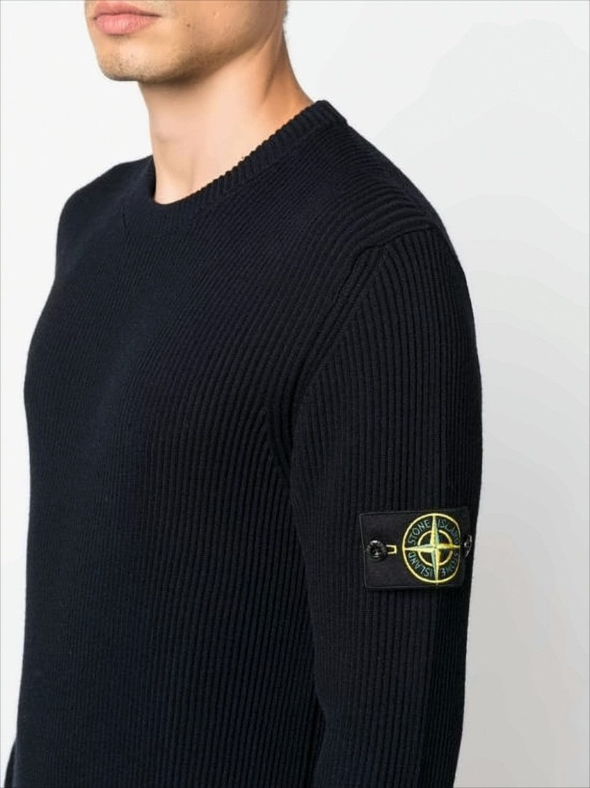 Ribbed Knit Sweater with Distinctive Patch Logo