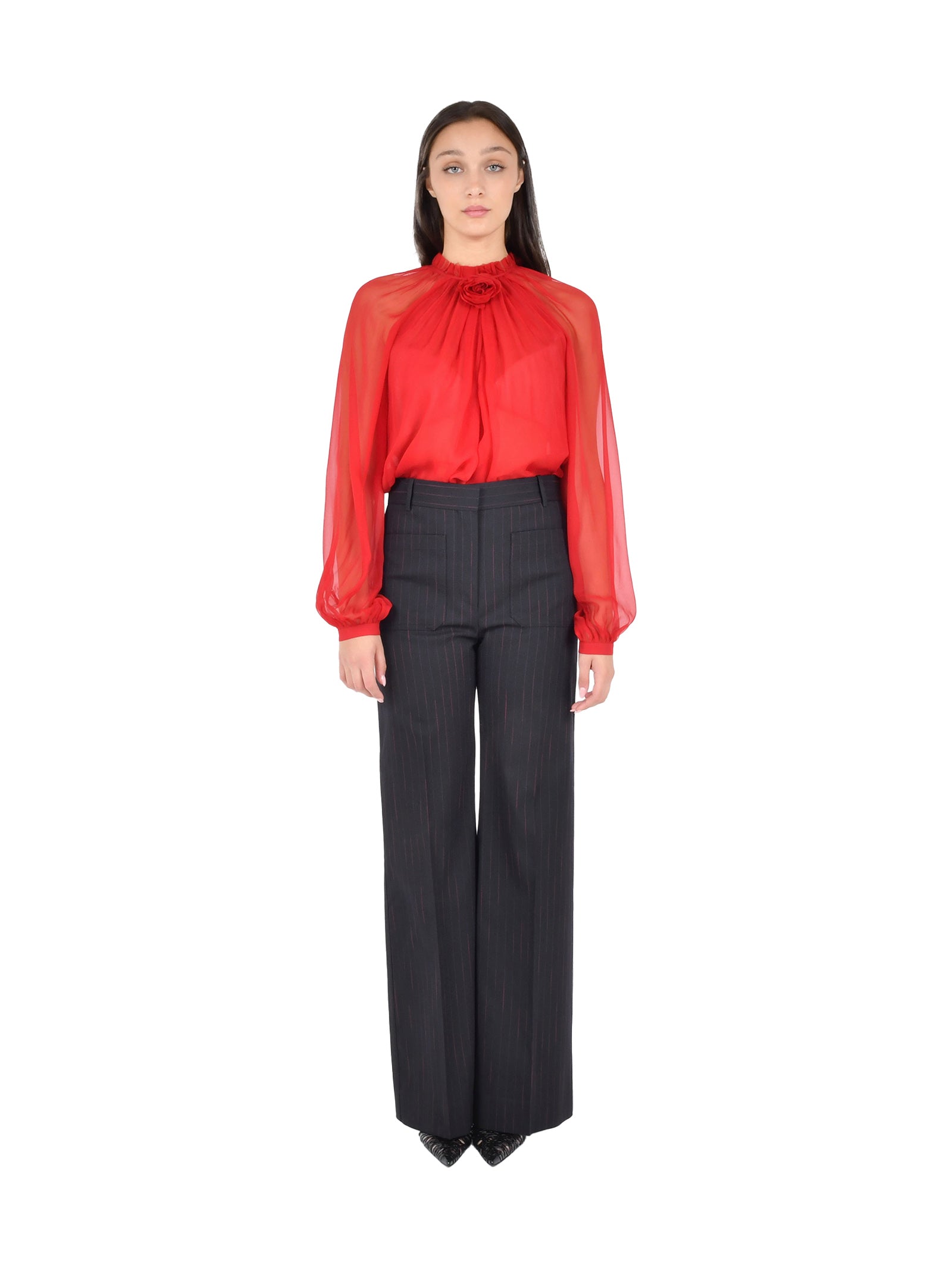 Silk Chiffon Blouse With Gathered Neckline