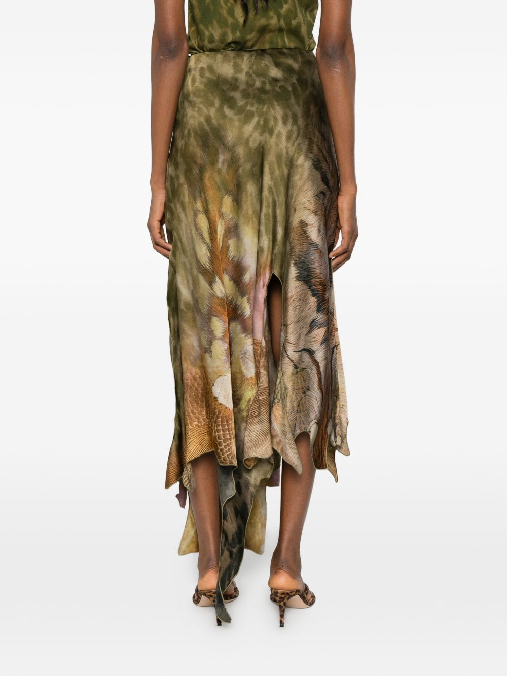 Asymmetrical Midi Skirt With Nature-Inspired Print