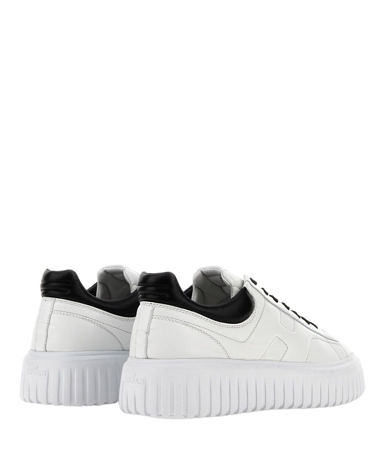 Dynamic White Leather Sneakers With Black Accents