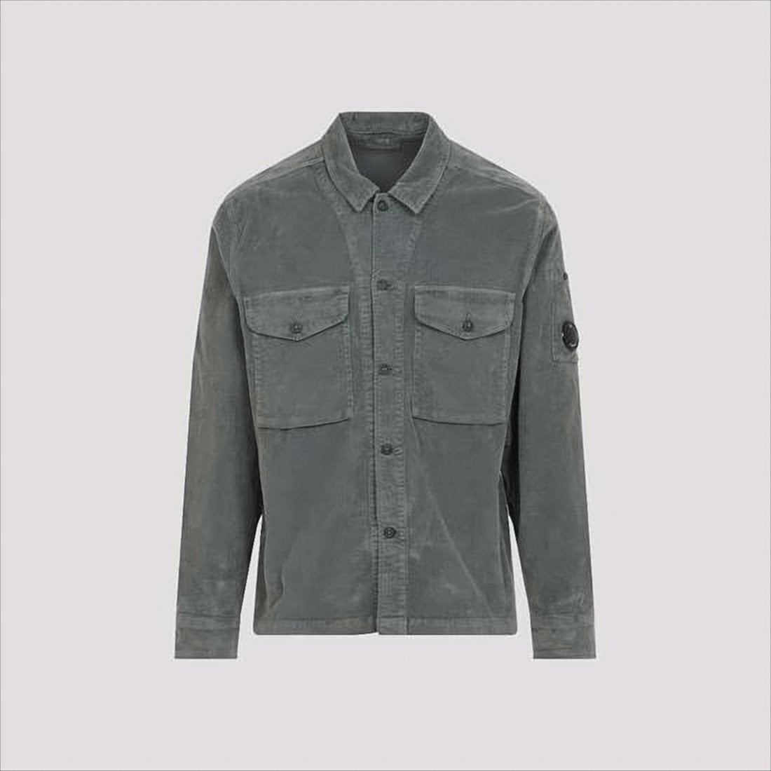 Structured Grey Jacket With Button-Up Front And Signature Lens Detail