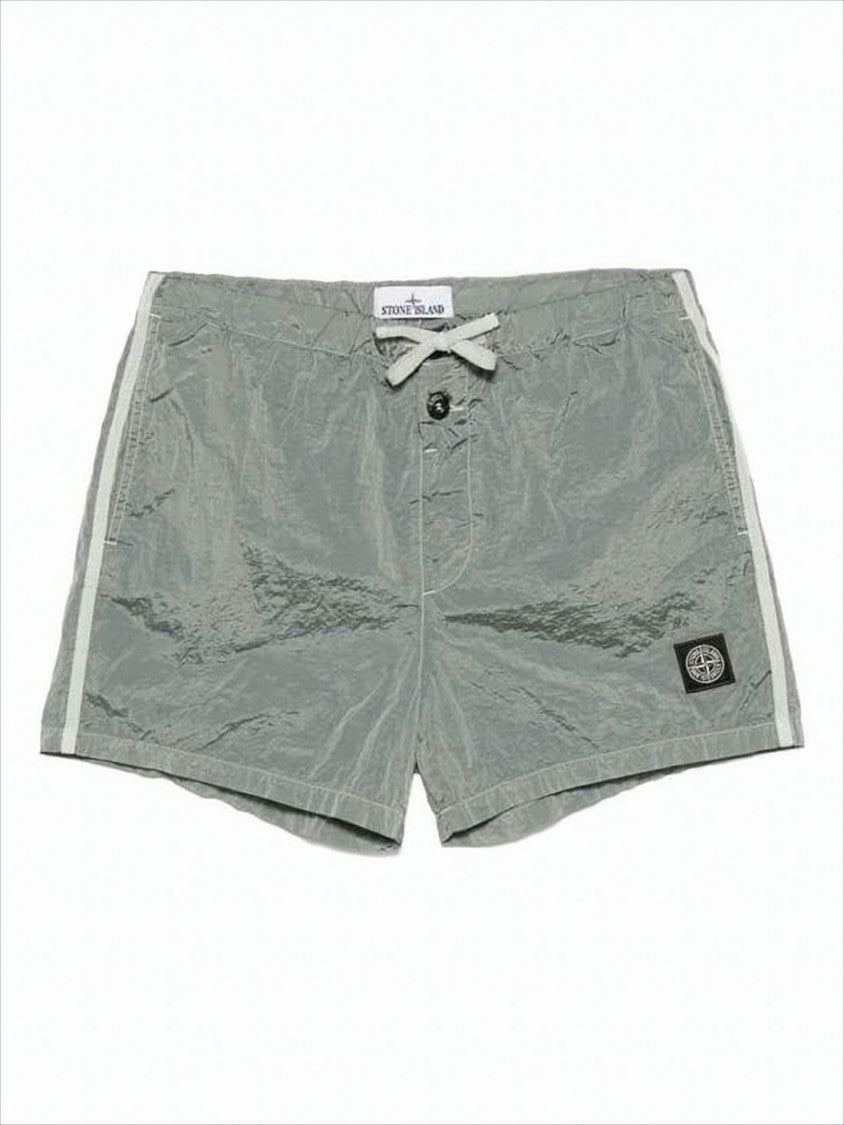 Lightweight Green Shorts with Drawstring Waist and Patch Logo