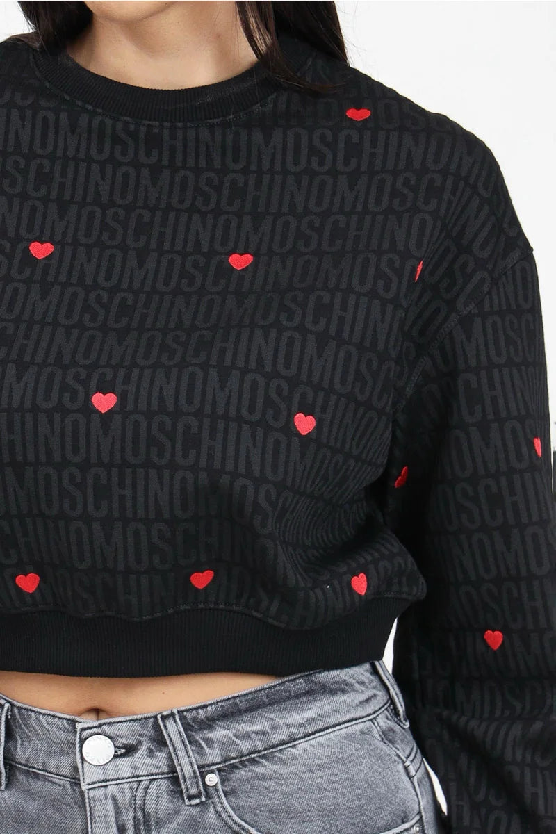 Cropped Black Sweatshirt with Tonal Logo