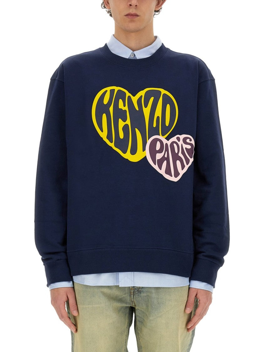 Blue Sweatshirt With Graphic Heart Logo