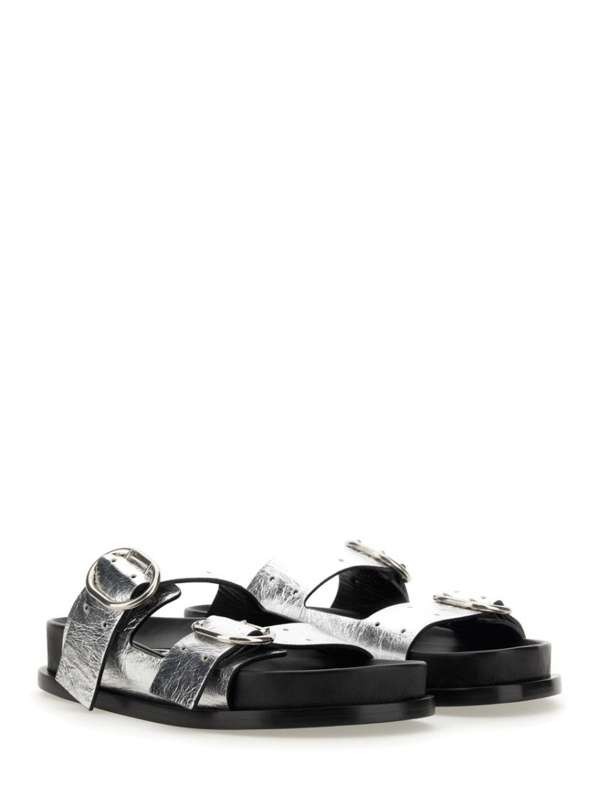 Black Leather Sandals With Buckle Detail