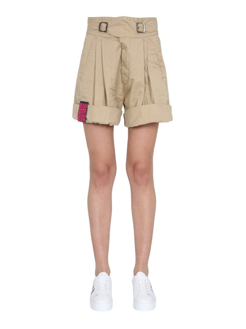 High-Waisted Cargo Shorts With Double Buckle