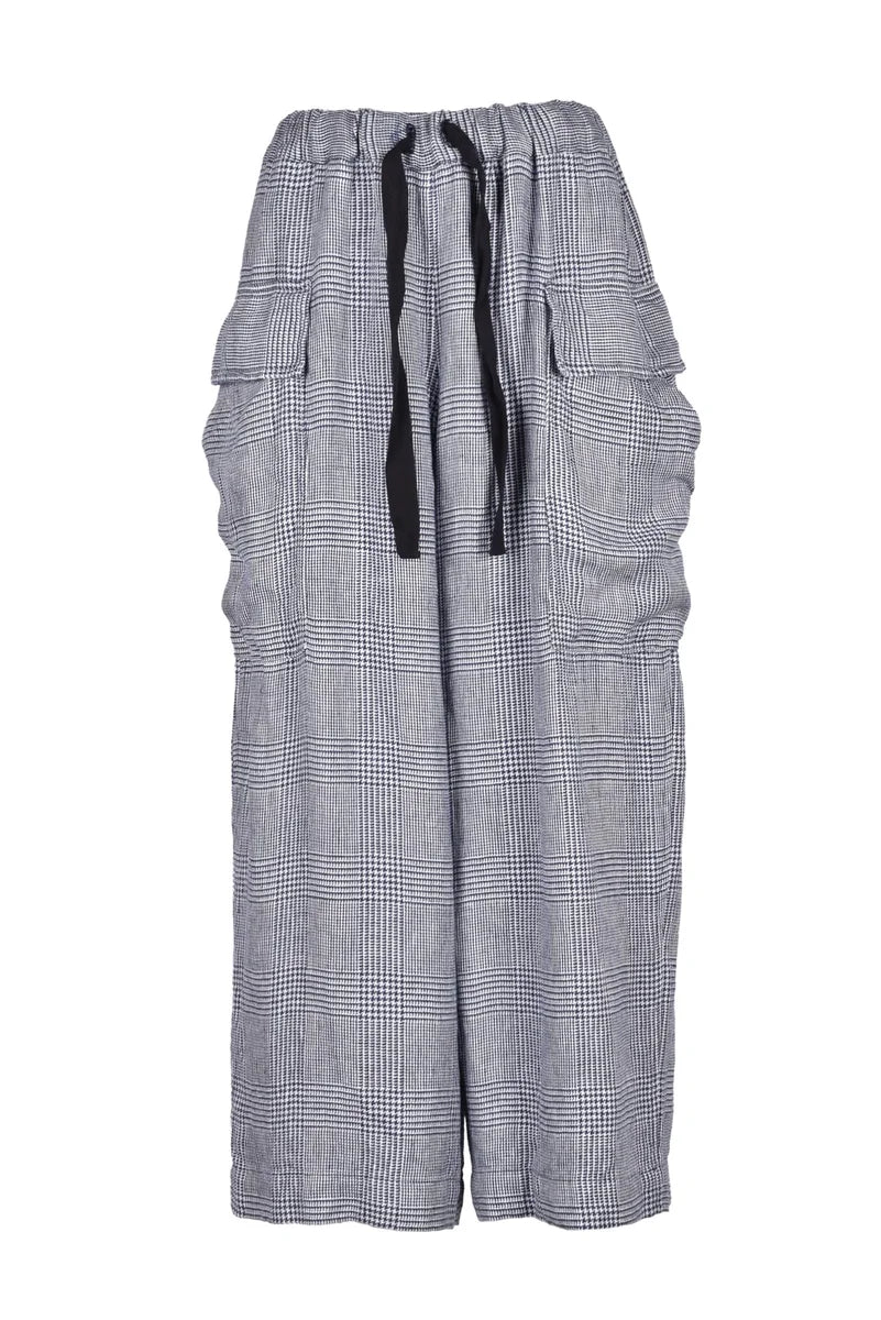 Wide Leg Cargo Trousers - Blue/White