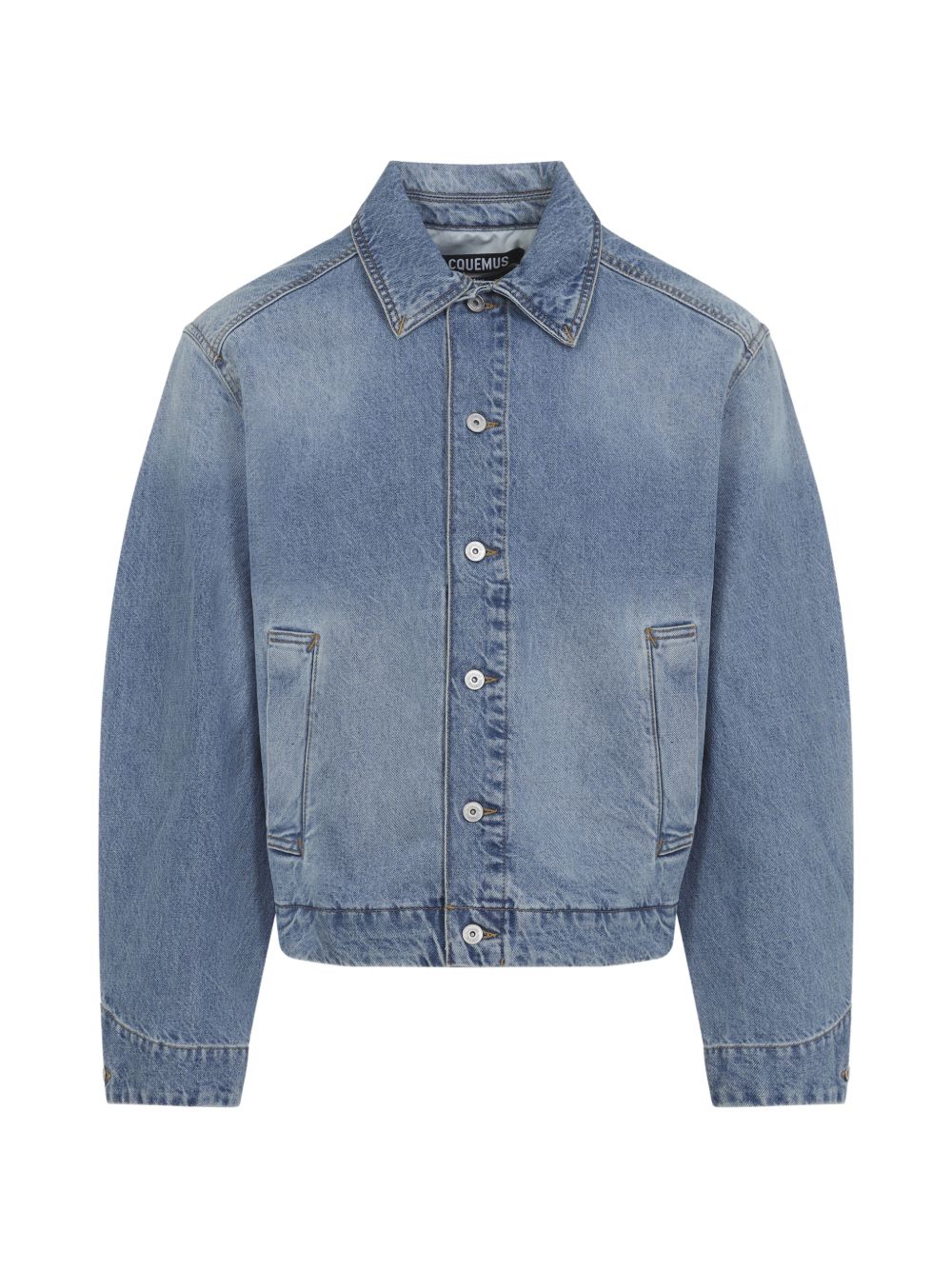 Cropped Denim Jacket With Pointed Collar And Button-Up Front