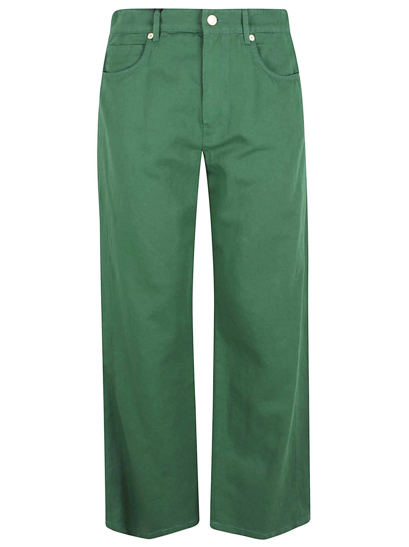 Wide-Leg Green Trousers with Five-Pocket Design