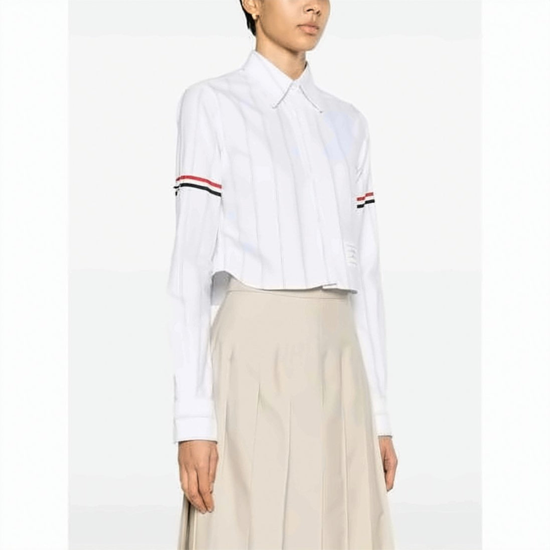 Cropped Cotton Shirt with Classic Collar
