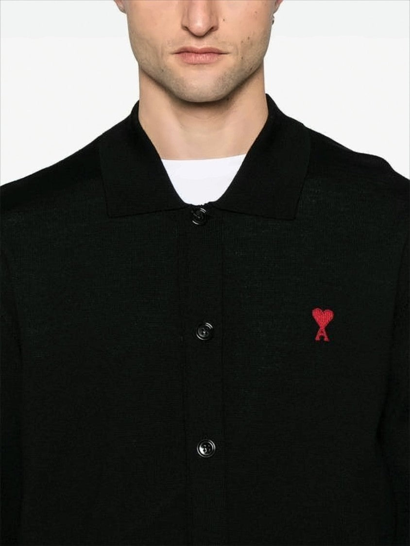 Button-Up Black Wool Cardigan with Classic Collar