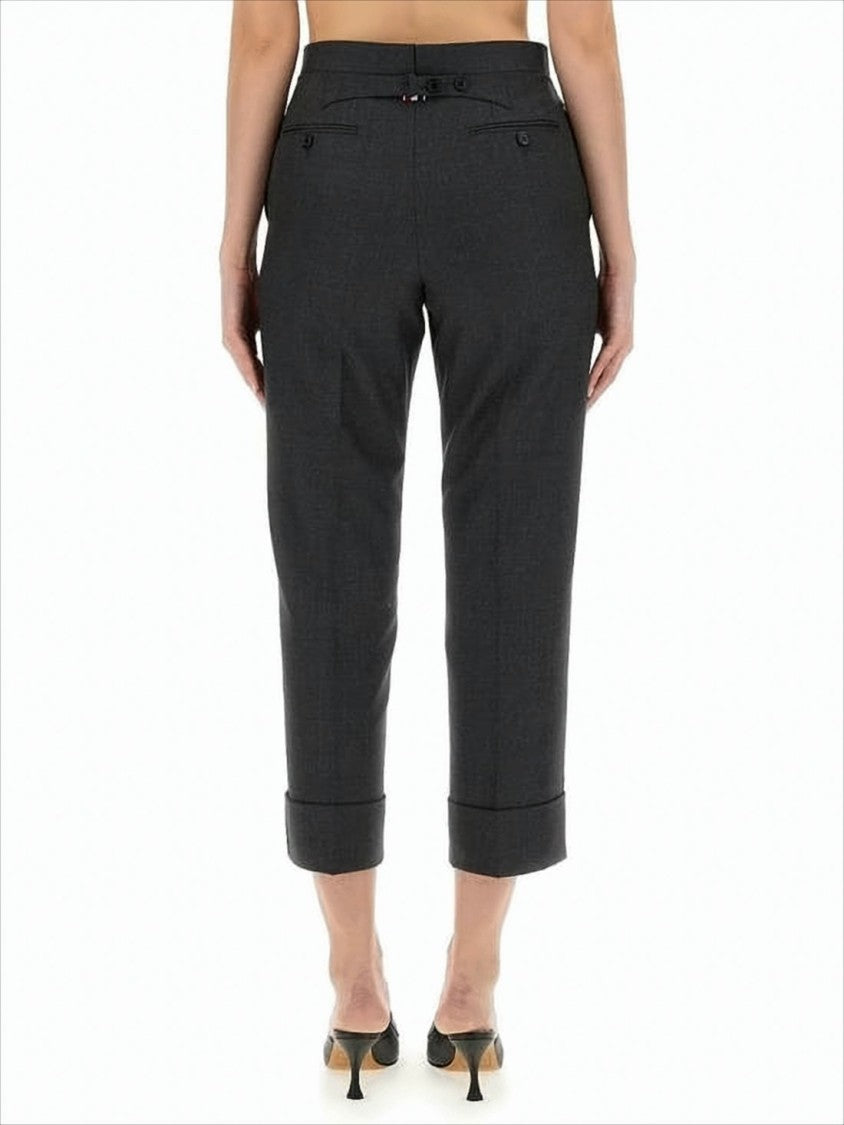 Tailored Cropped Suit Pants with Cuffed Hem and Refined Details