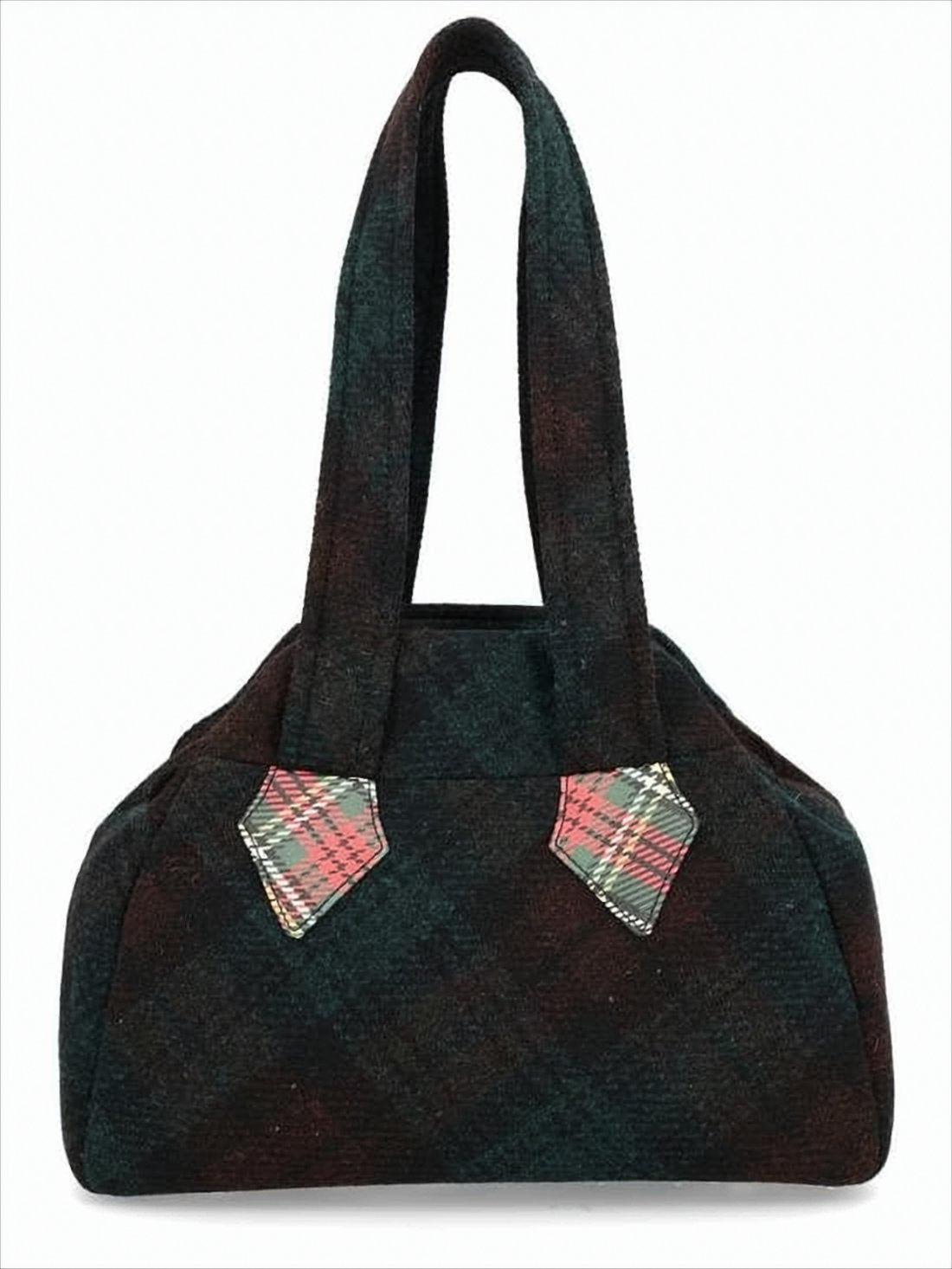 Rectangular Wool Shoulder Bag with Plaid Pattern