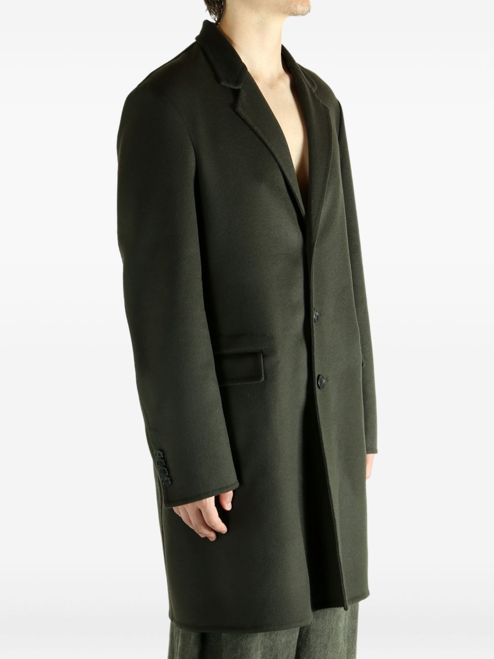 Button-Fastening Green Coat with Flap Pockets