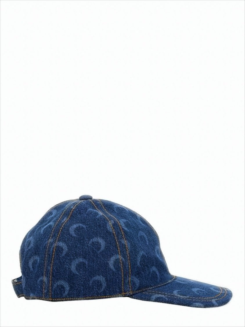 Denim Cap with Crescent Moon Pattern