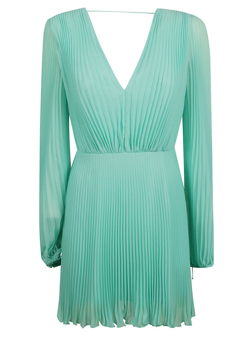 Flowing Pleated Dress With Deep V-Neckline