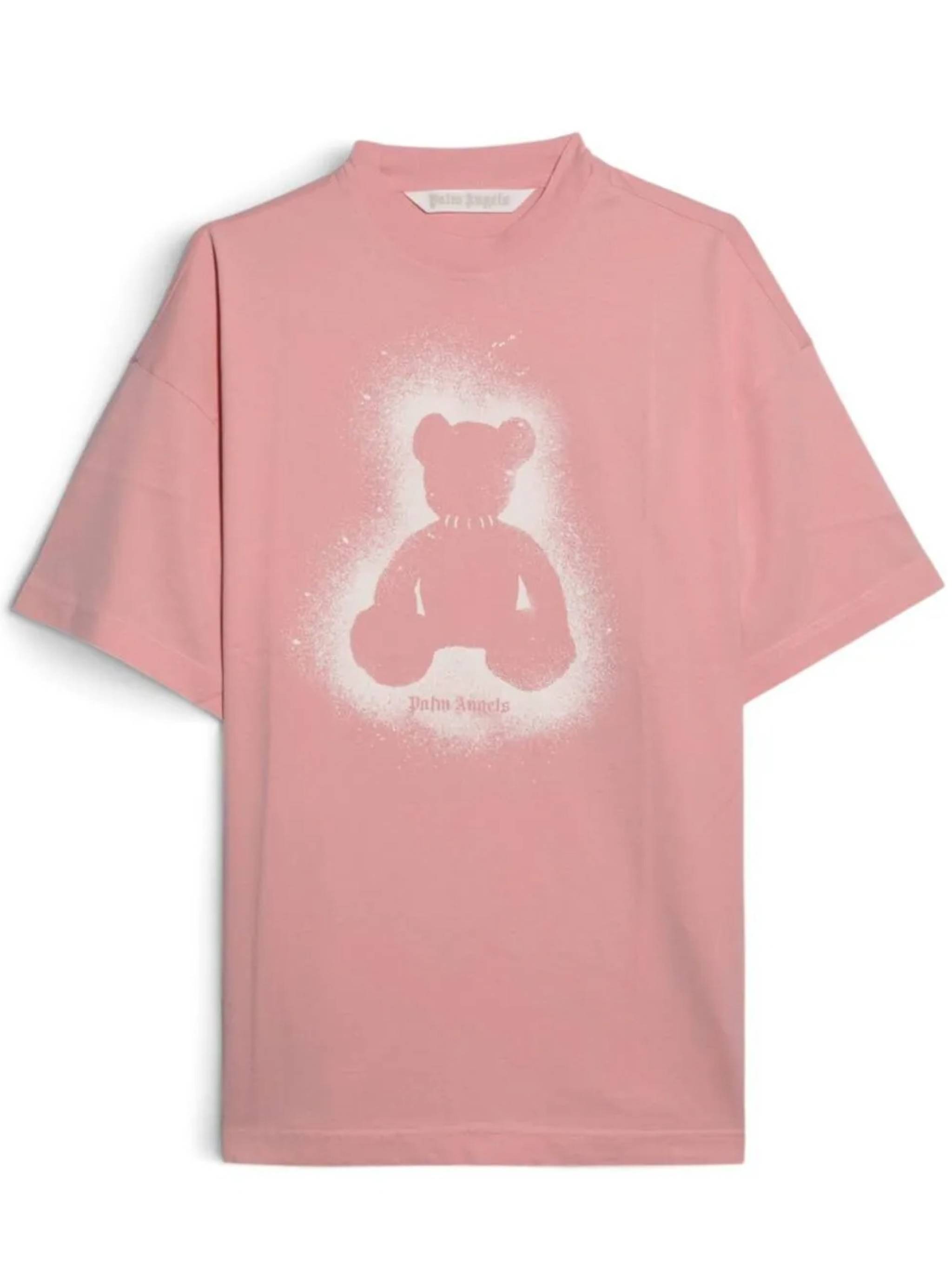 Pink Loose-Fit Spray Bear Cotton T-Shirt