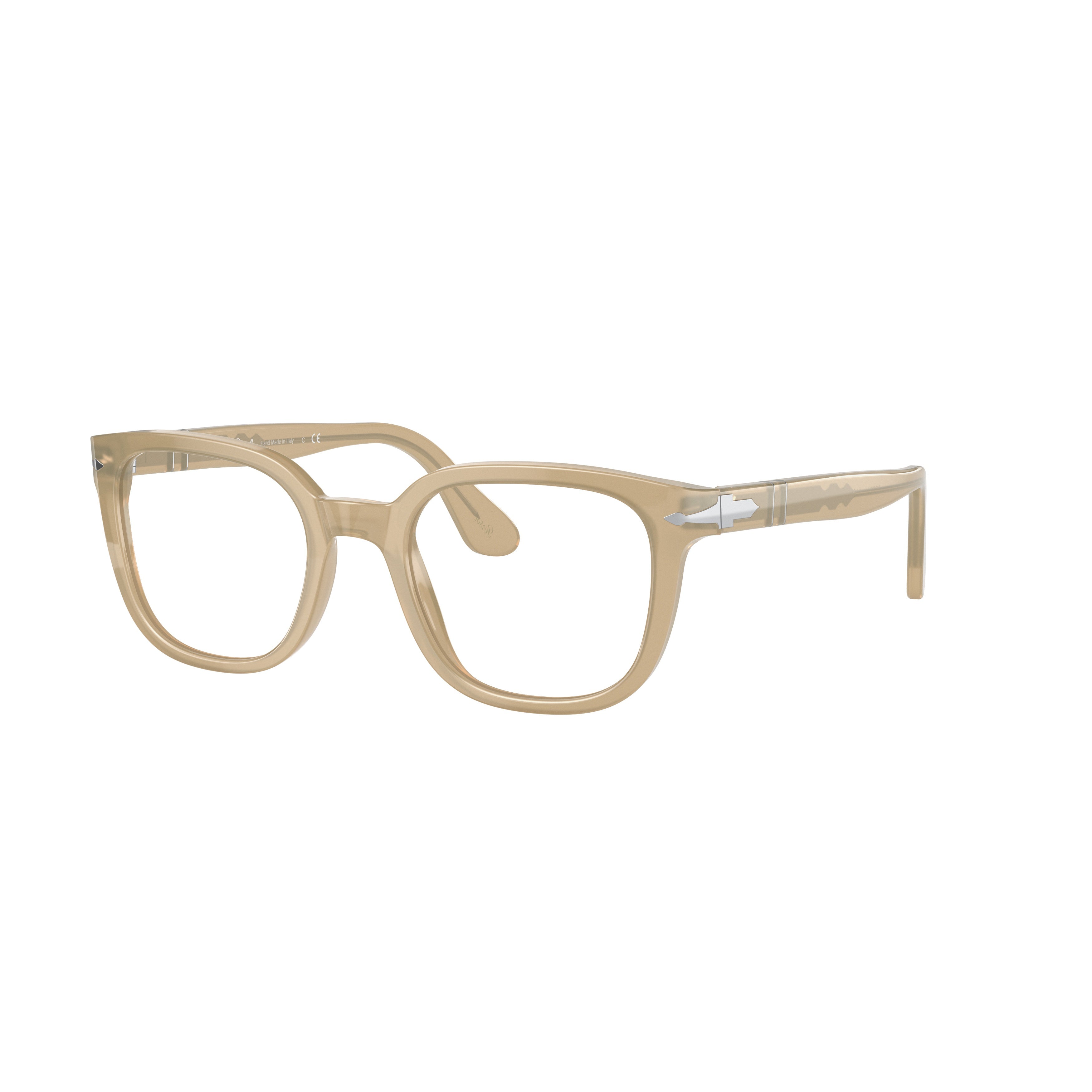 0po3263v Translucent Beige Acetate Square Eyeglasses with Silver Accents