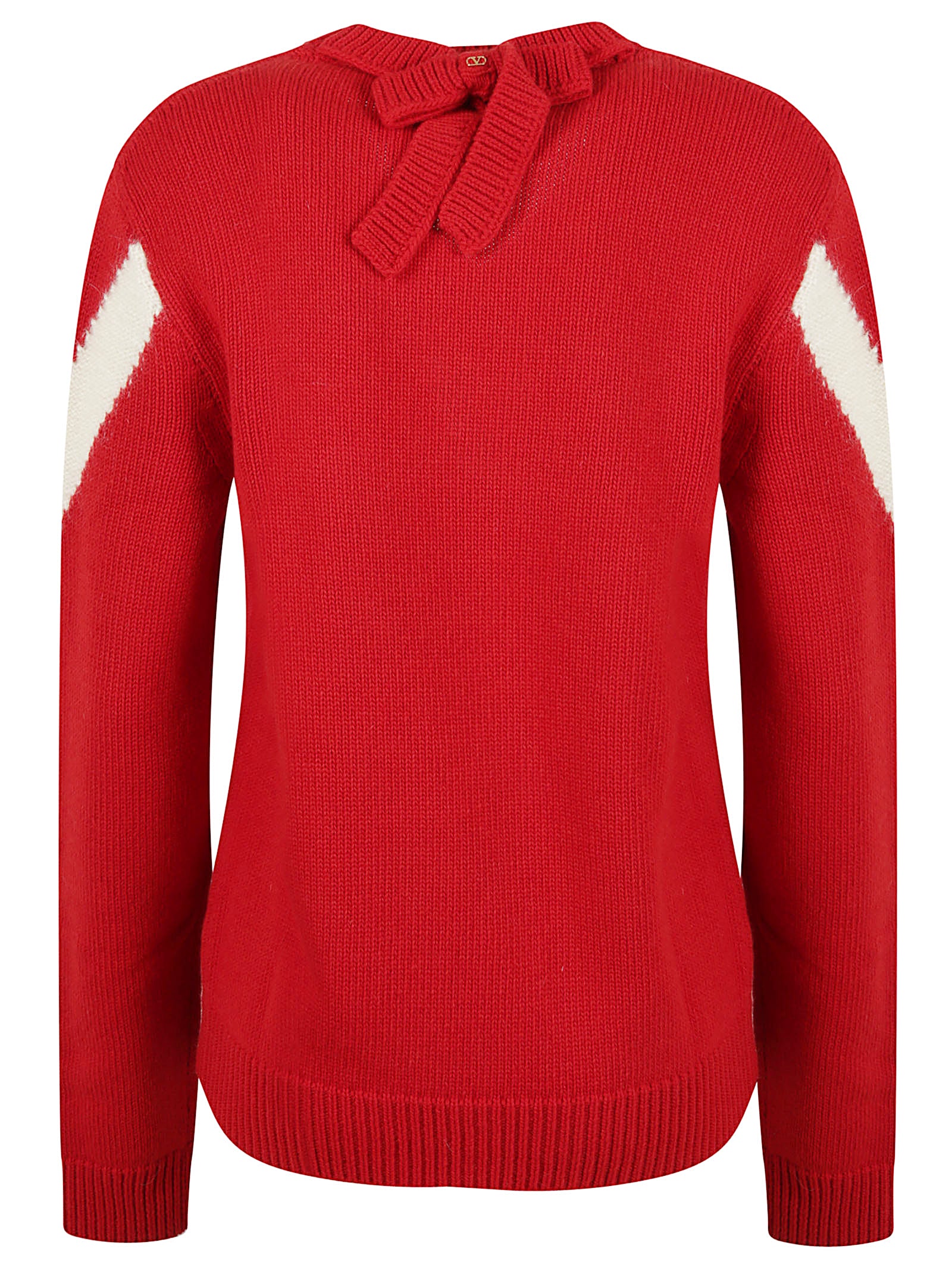 V-Neck Red Wool Sweater With Contrasting Inlay