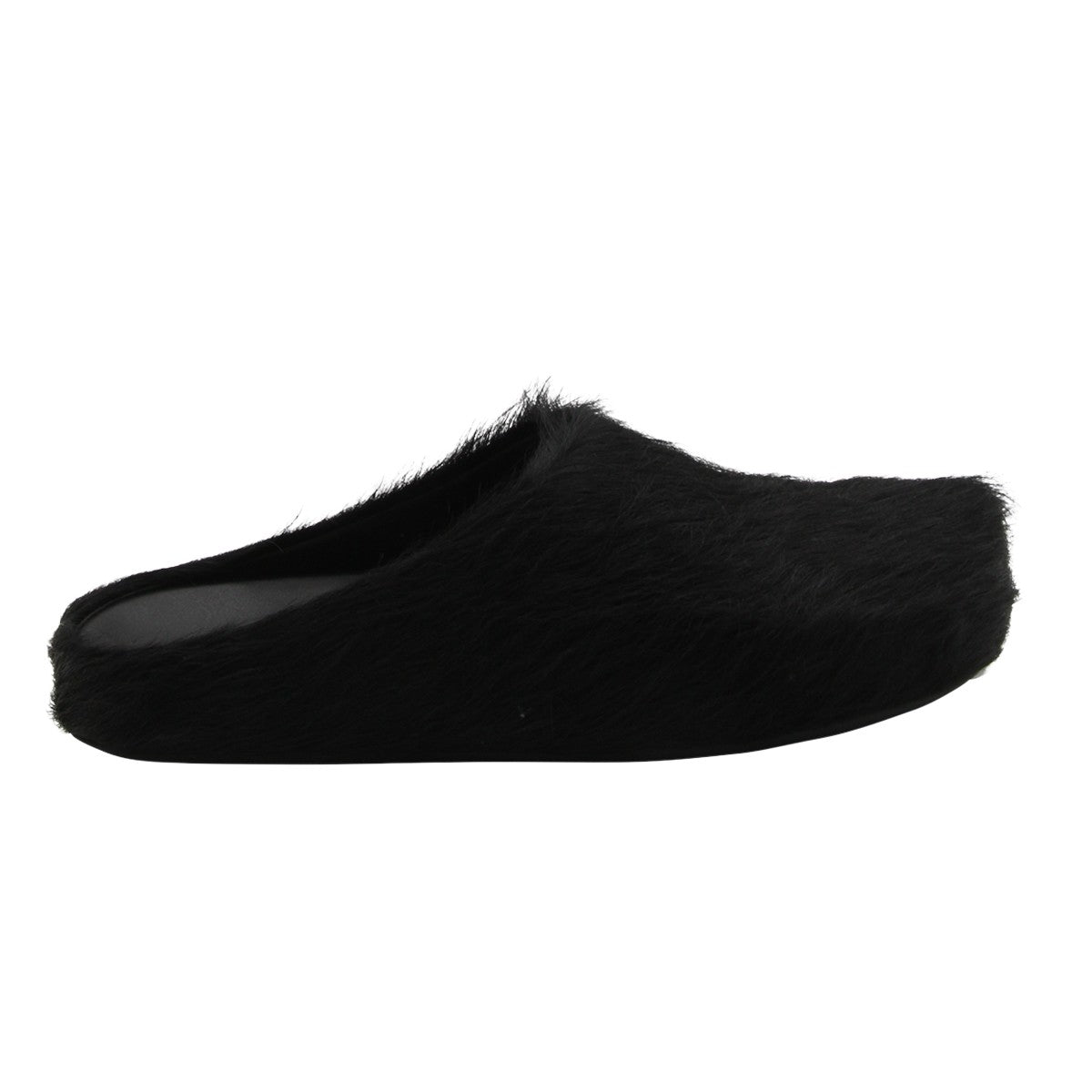 Plush Black Faux Fur Slip-On Sandals