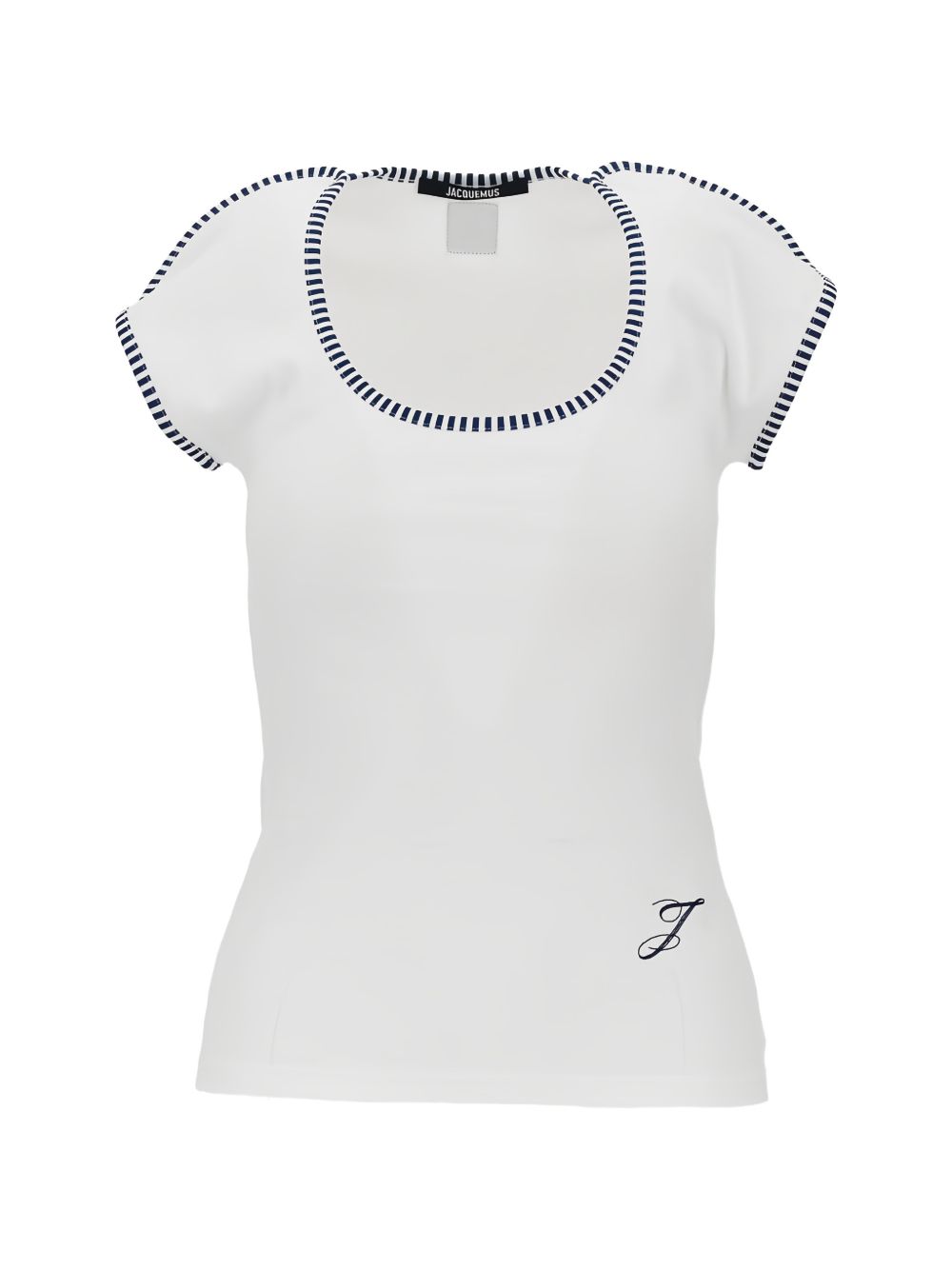 White Striped Trim Fitted Short-Sleeved Top